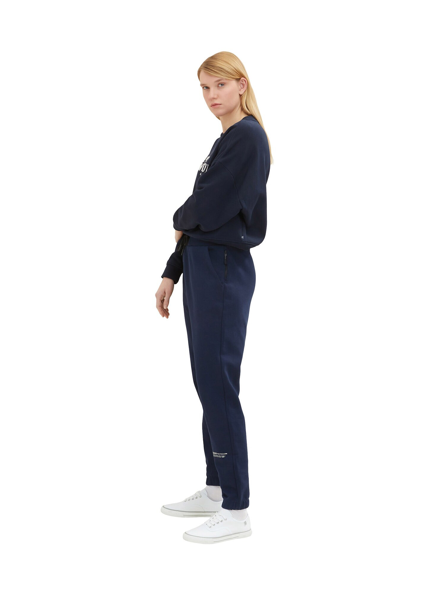 TOM TAILOR DENIM Pantaloni albastru închis / alb - Pled.ro