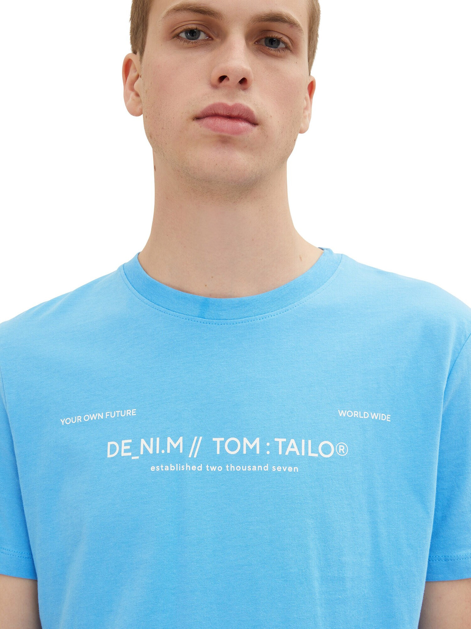 TOM TAILOR DENIM Tricou albastru deschis / alb - Pled.ro