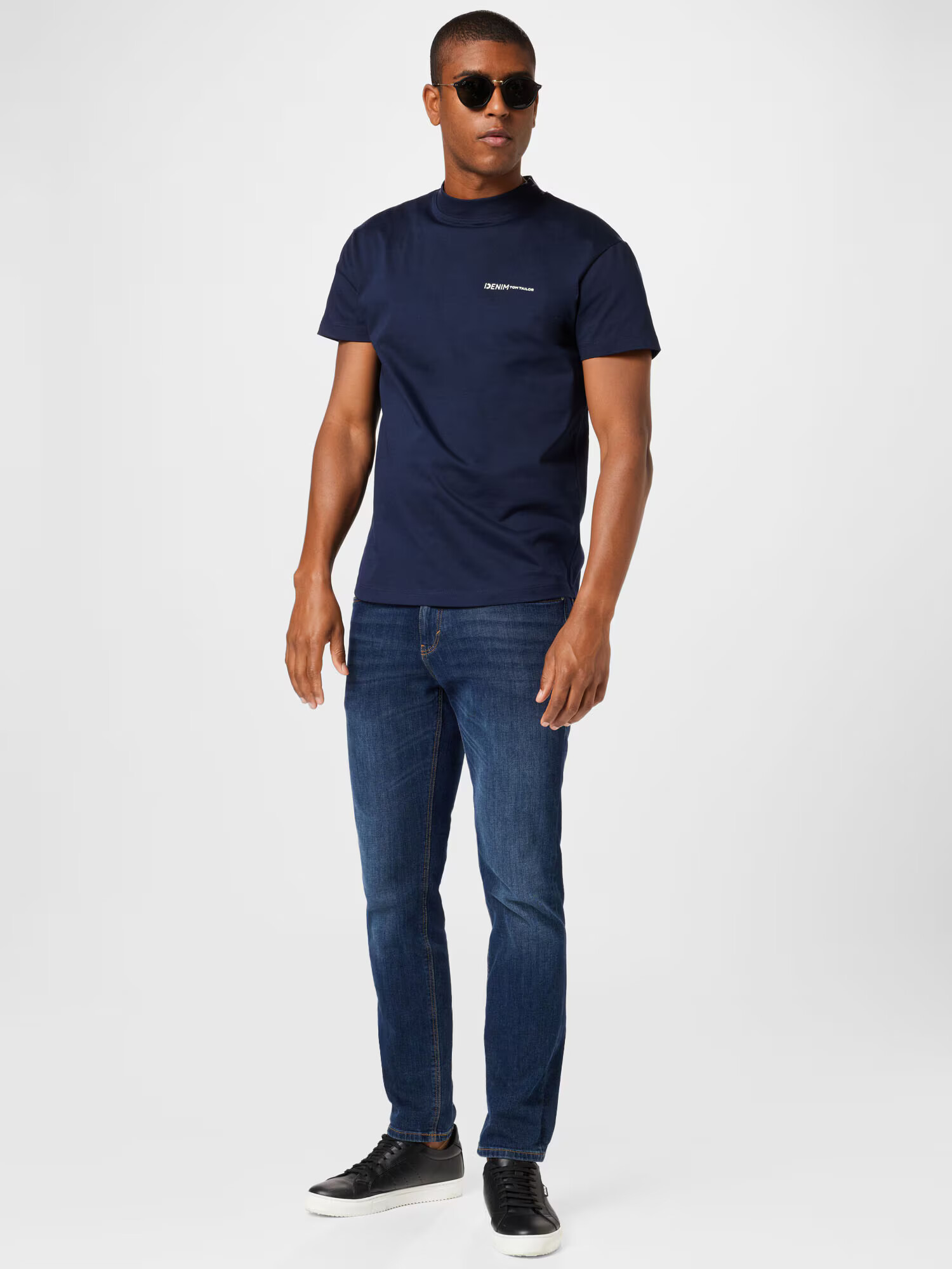 TOM TAILOR DENIM Tricou albastru noapte / alb - Pled.ro