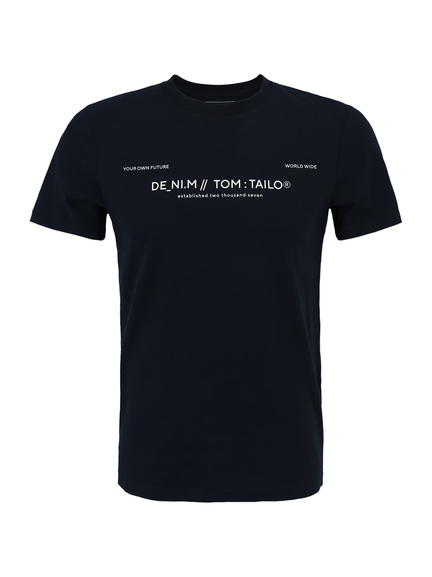 TOM TAILOR DENIM Tricou albastru noapte / alb murdar - Pled.ro