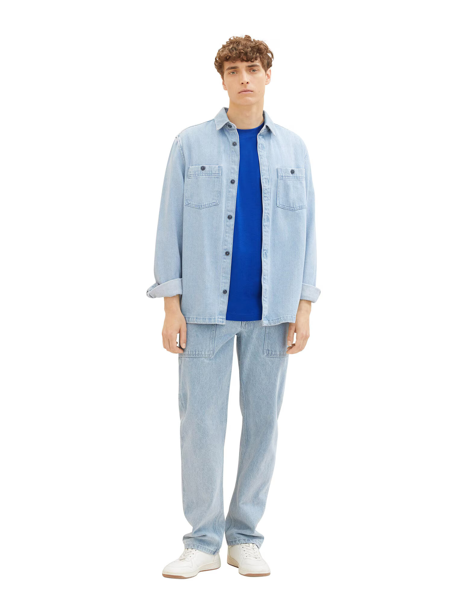 TOM TAILOR DENIM Tricou albastru regal / alb - Pled.ro