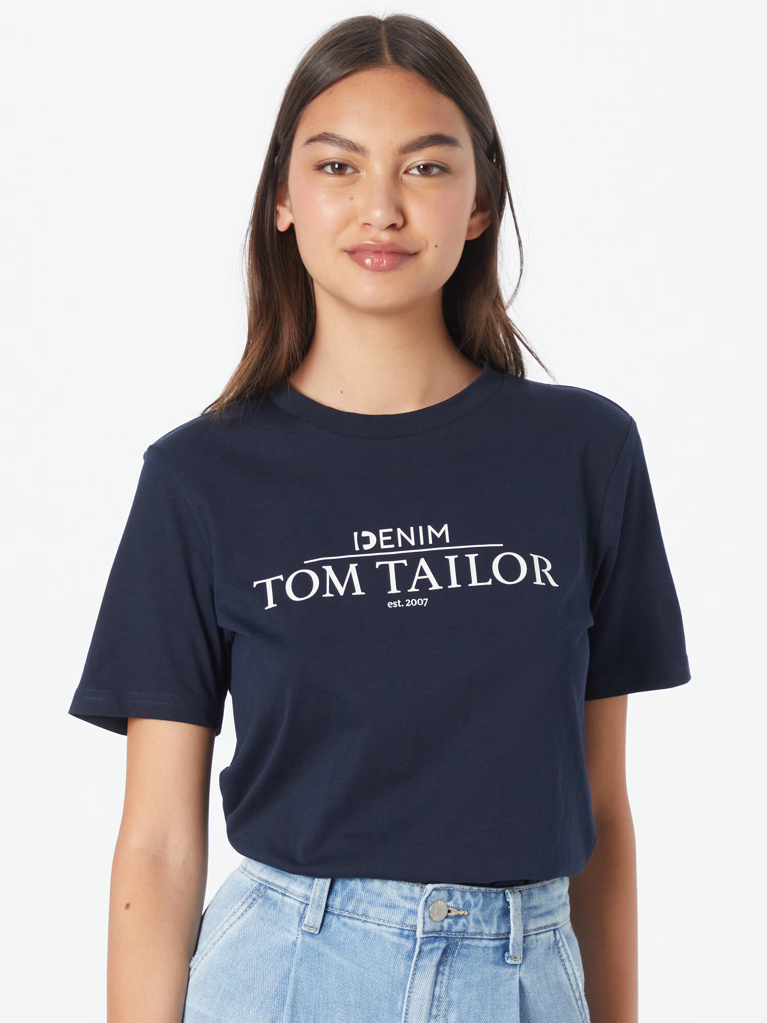 TOM TAILOR DENIM Tricou bleumarin / alb - Pled.ro