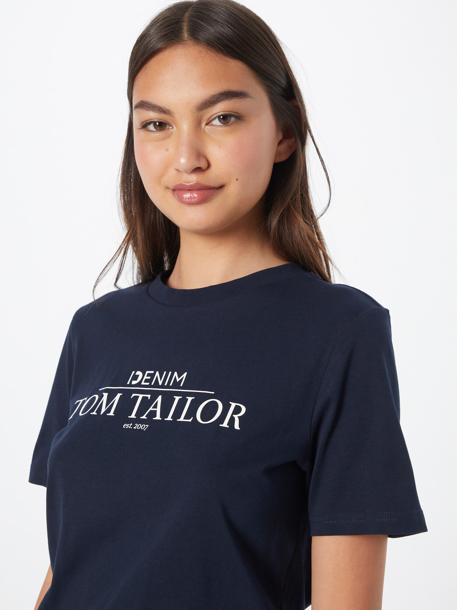 TOM TAILOR DENIM Tricou bleumarin / alb - Pled.ro