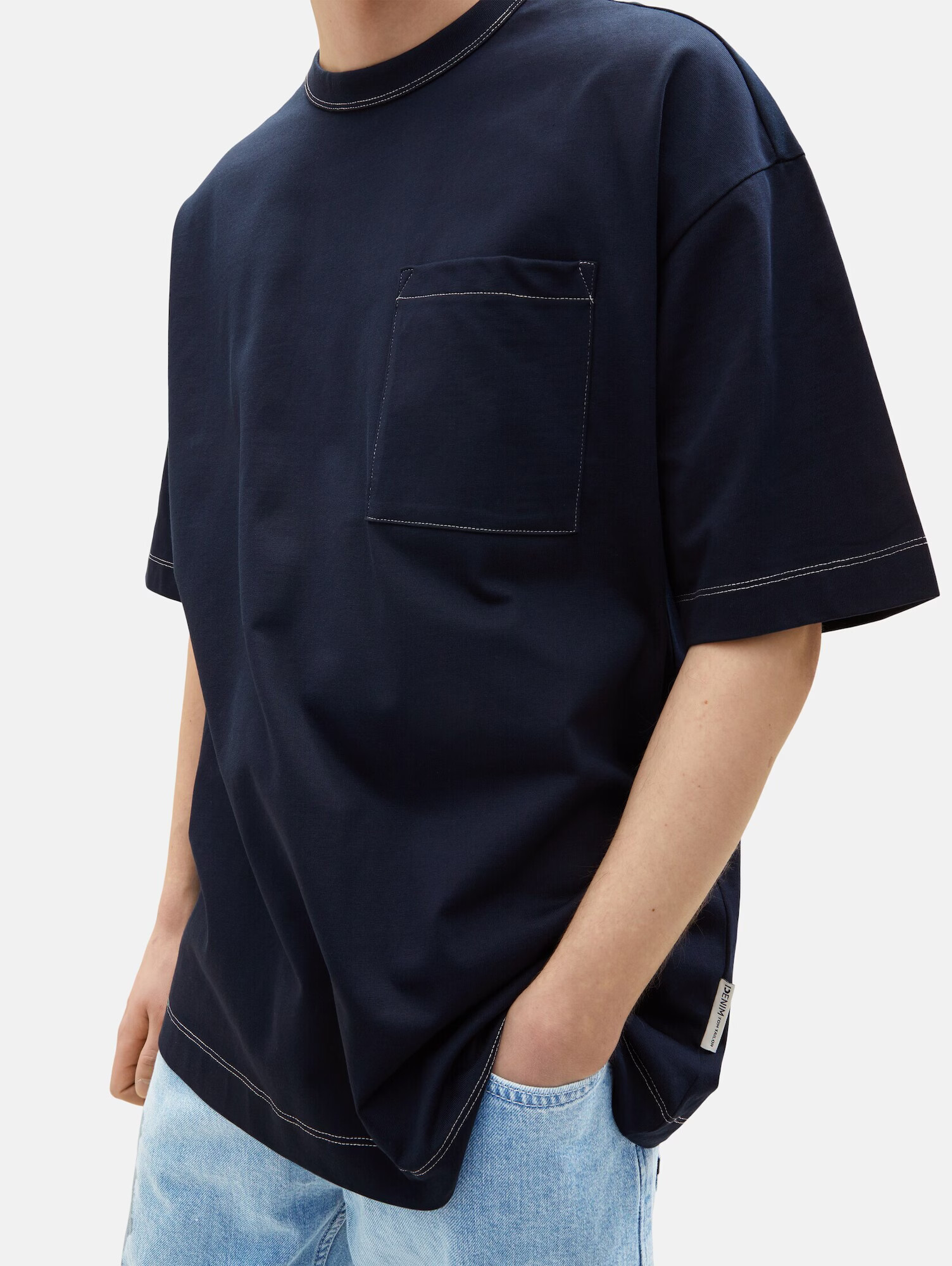 TOM TAILOR DENIM Tricou bleumarin / alb - Pled.ro