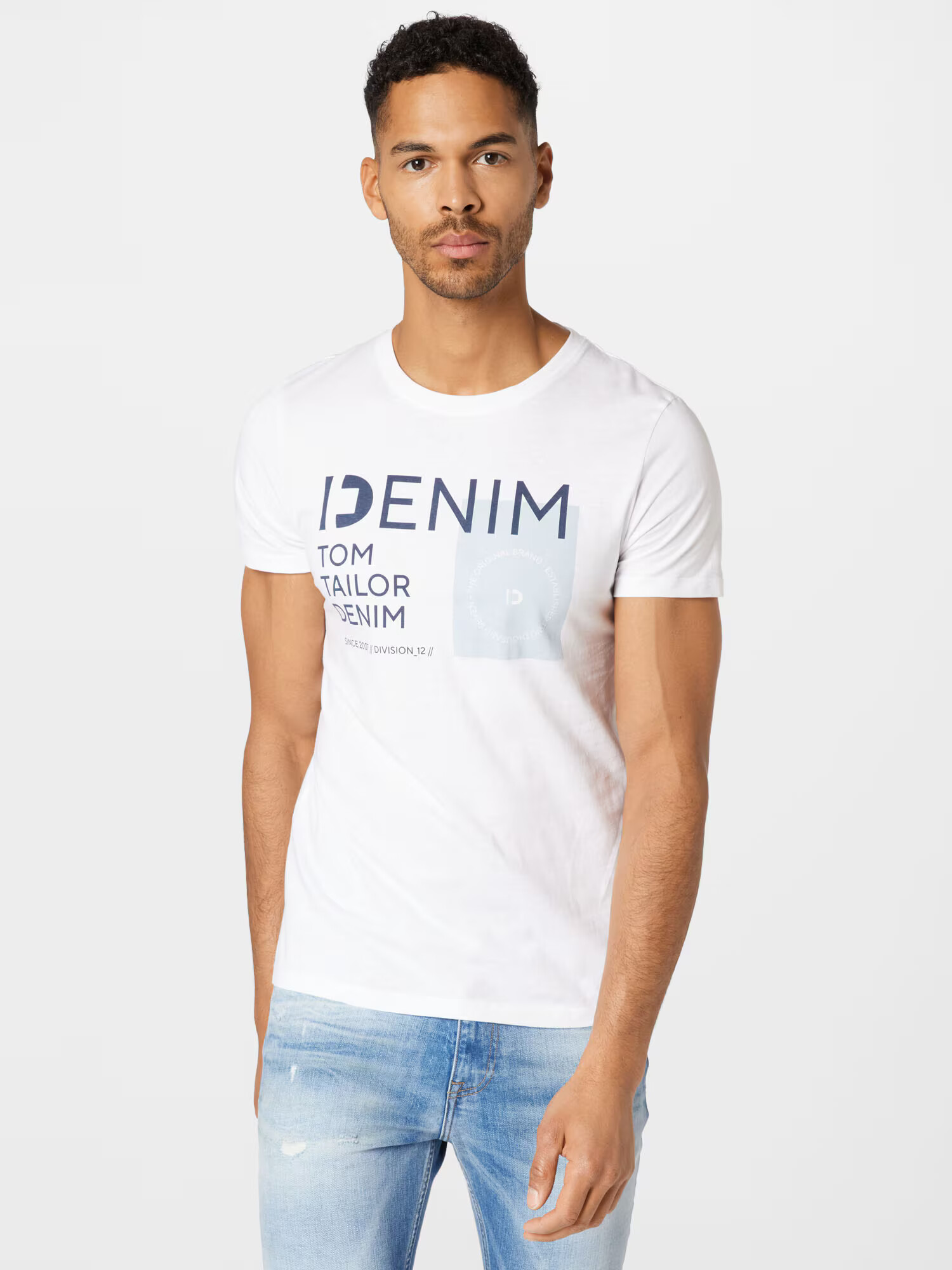 TOM TAILOR DENIM Tricou bleumarin / opal / alb - Pled.ro