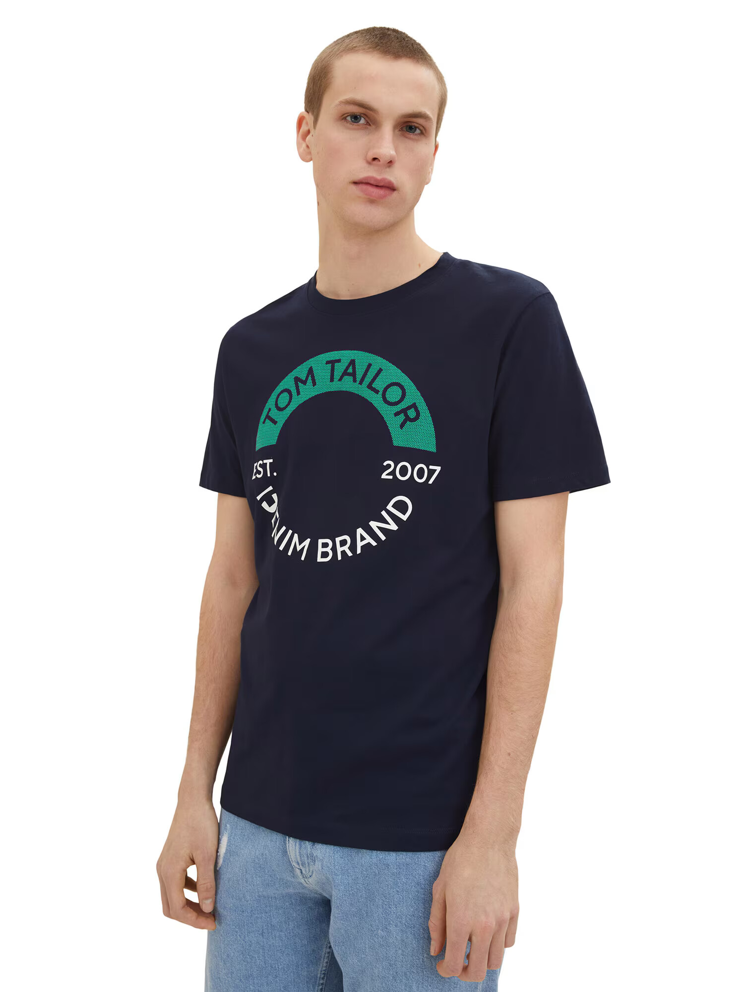 TOM TAILOR DENIM Tricou bleumarin / verde / alb - Pled.ro