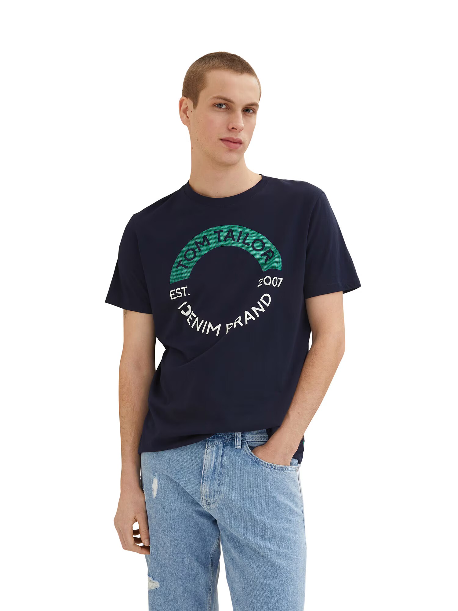 TOM TAILOR DENIM Tricou bleumarin / verde / alb - Pled.ro