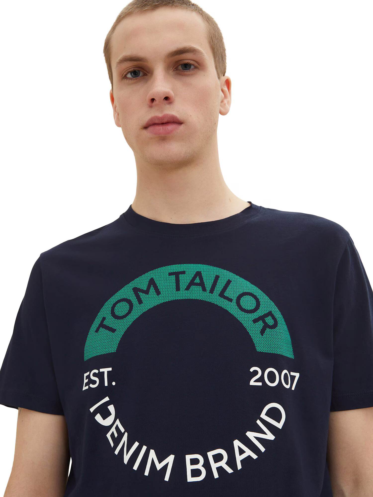 TOM TAILOR DENIM Tricou bleumarin / verde / alb - Pled.ro