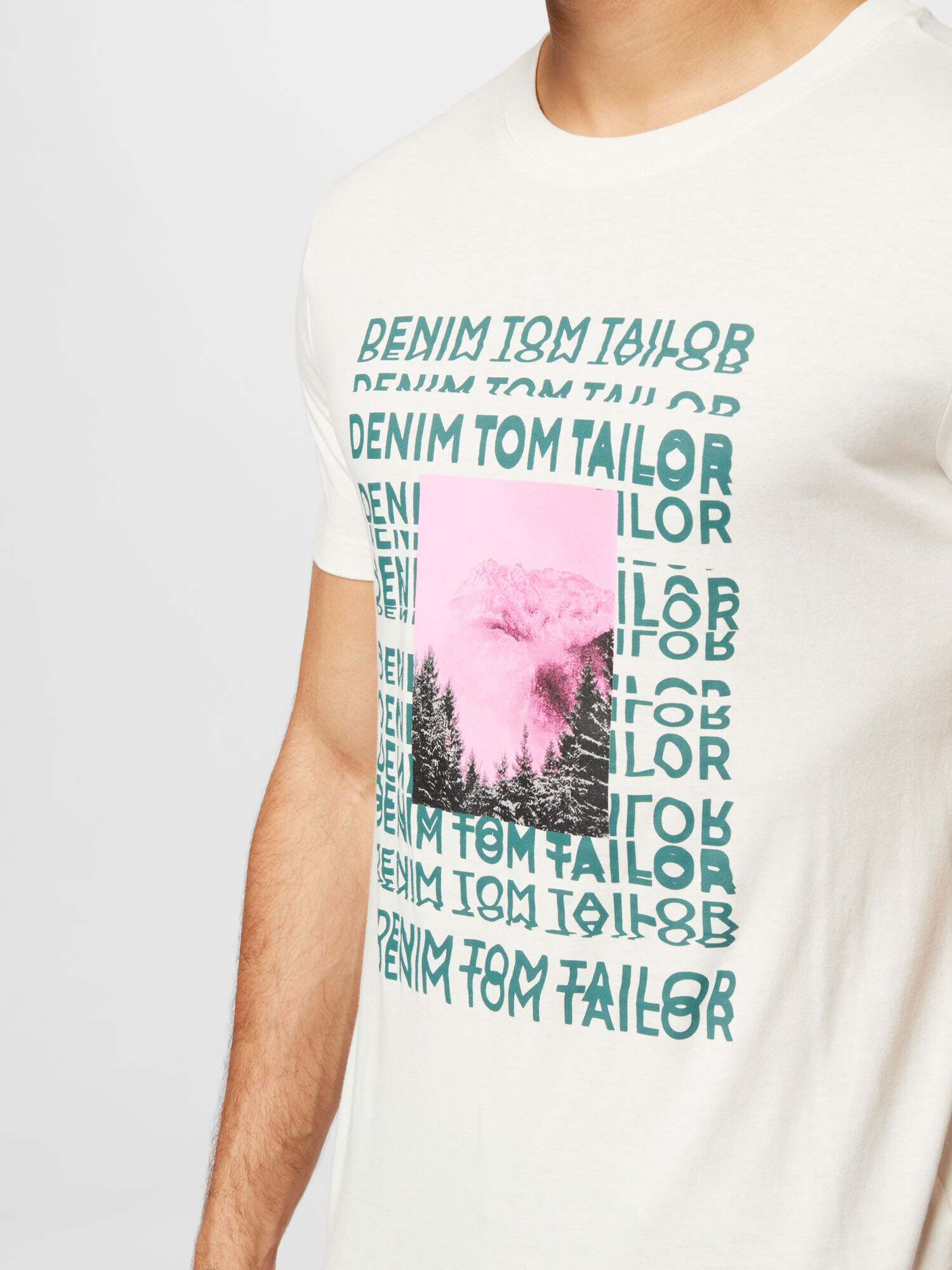 TOM TAILOR DENIM Tricou crem / verde jad / roz eozină / negru - Pled.ro