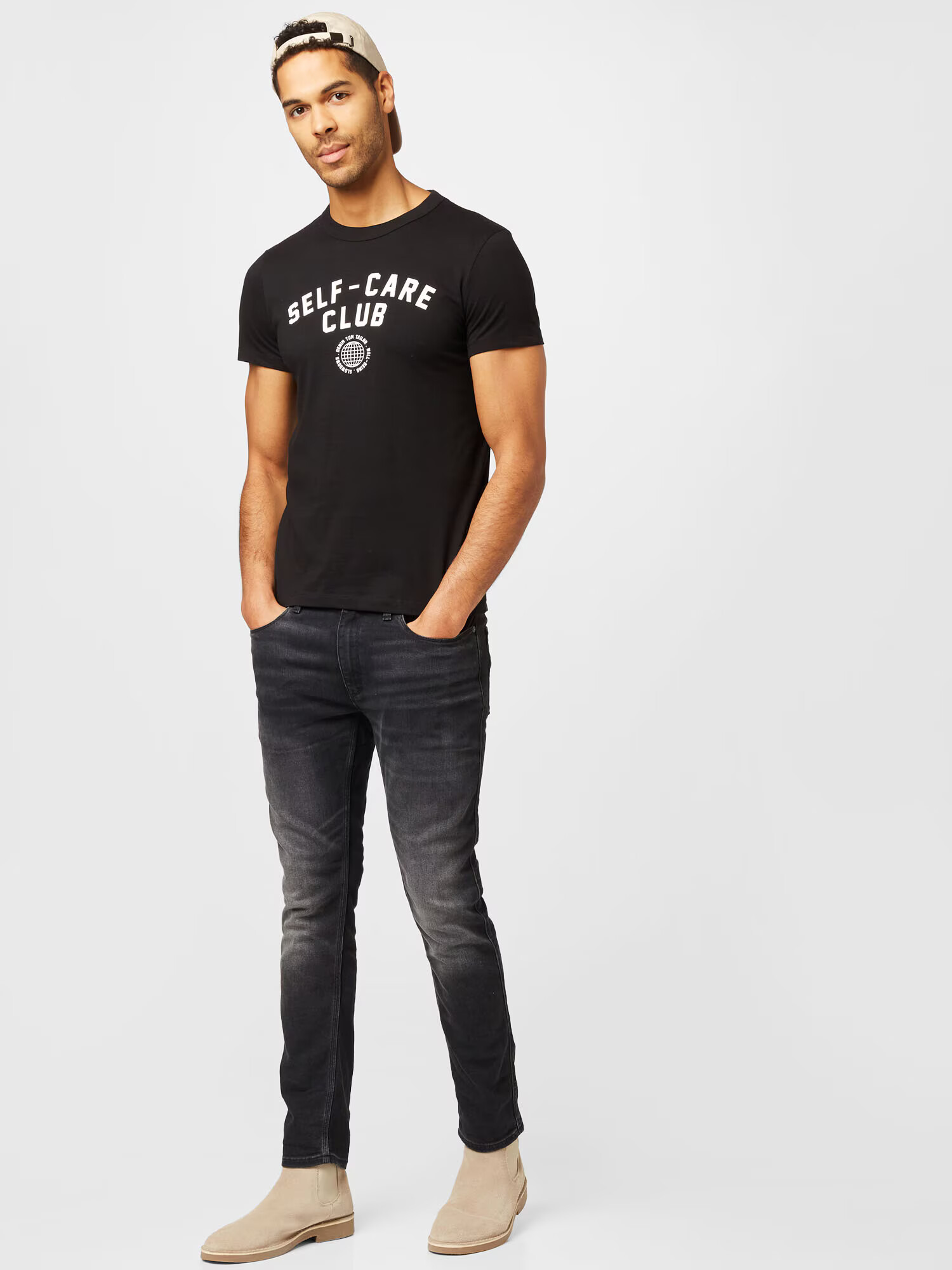 TOM TAILOR DENIM Tricou negru / alb - Pled.ro