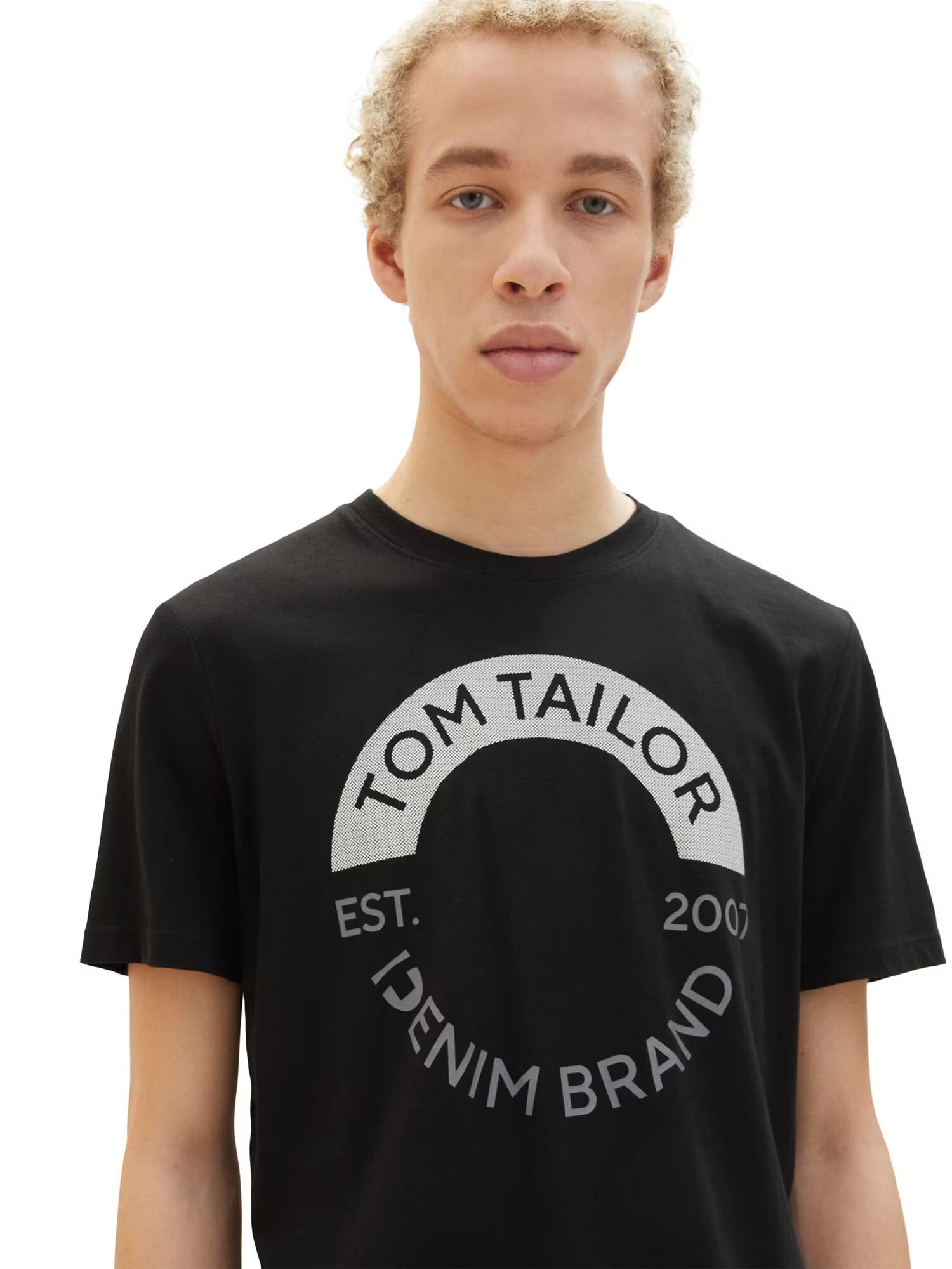 TOM TAILOR DENIM Tricou negru / alb - Pled.ro