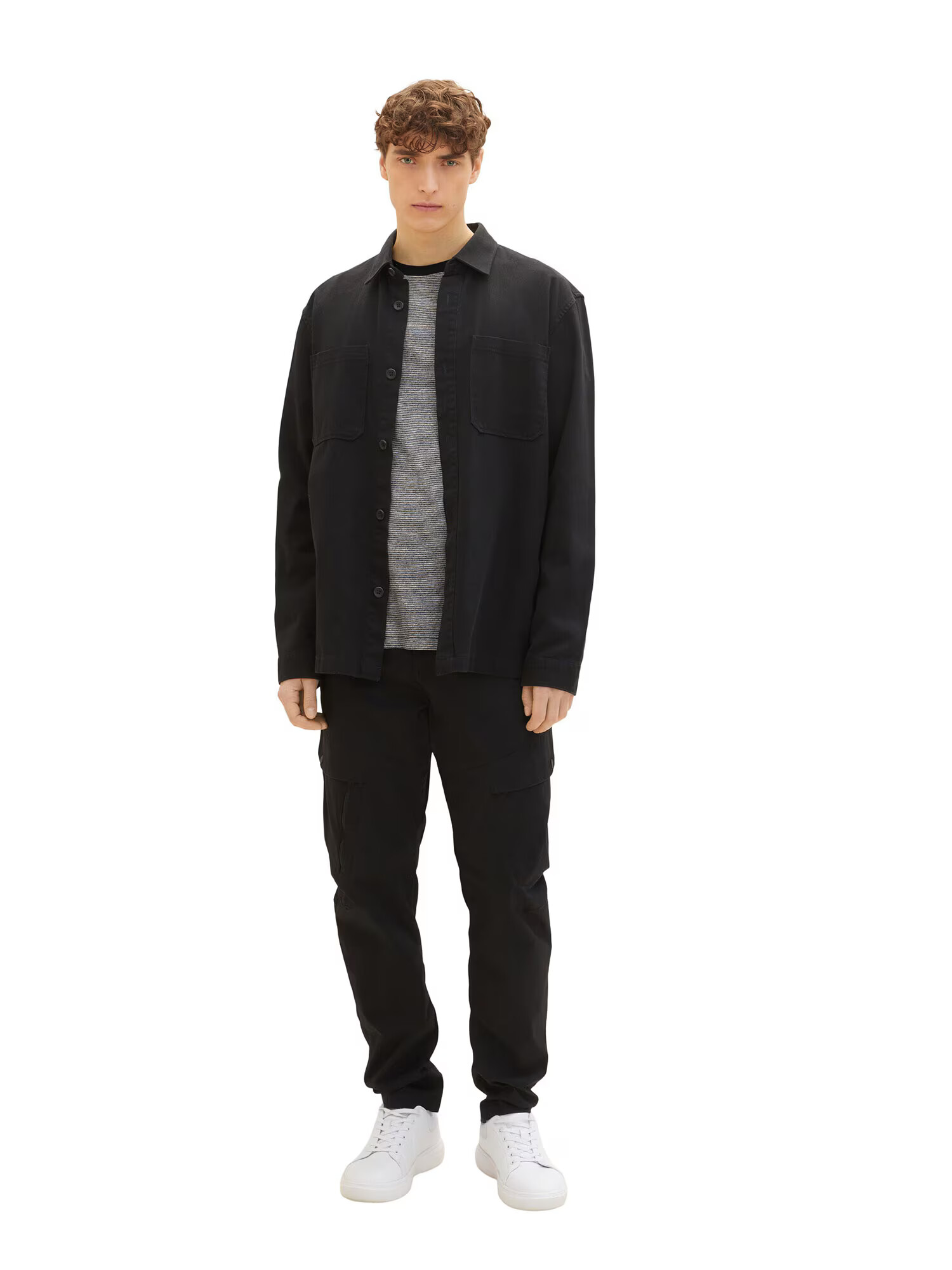 TOM TAILOR DENIM Tricou negru / alb - Pled.ro