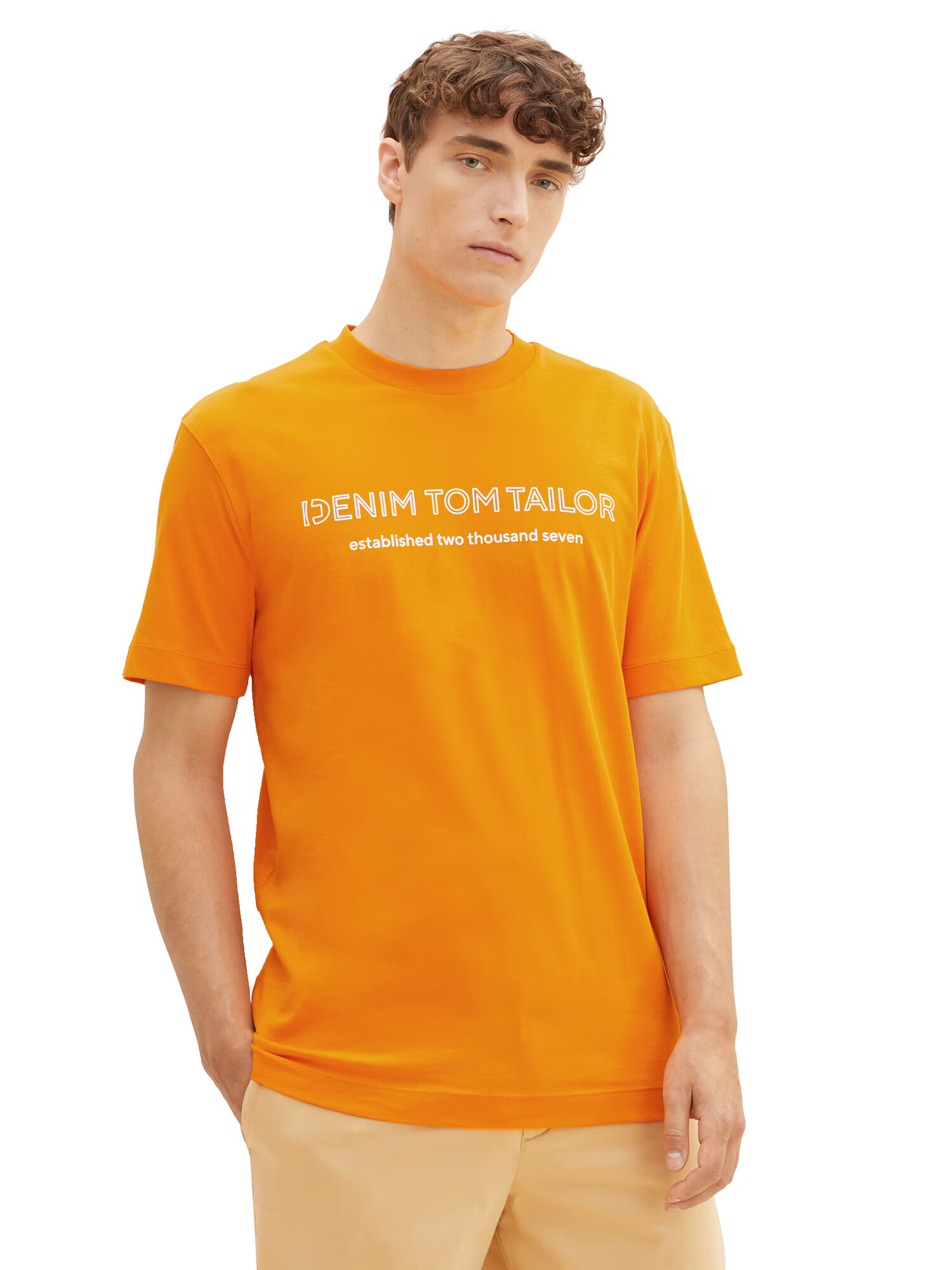 TOM TAILOR DENIM Tricou portocaliu deschis / alb - Pled.ro