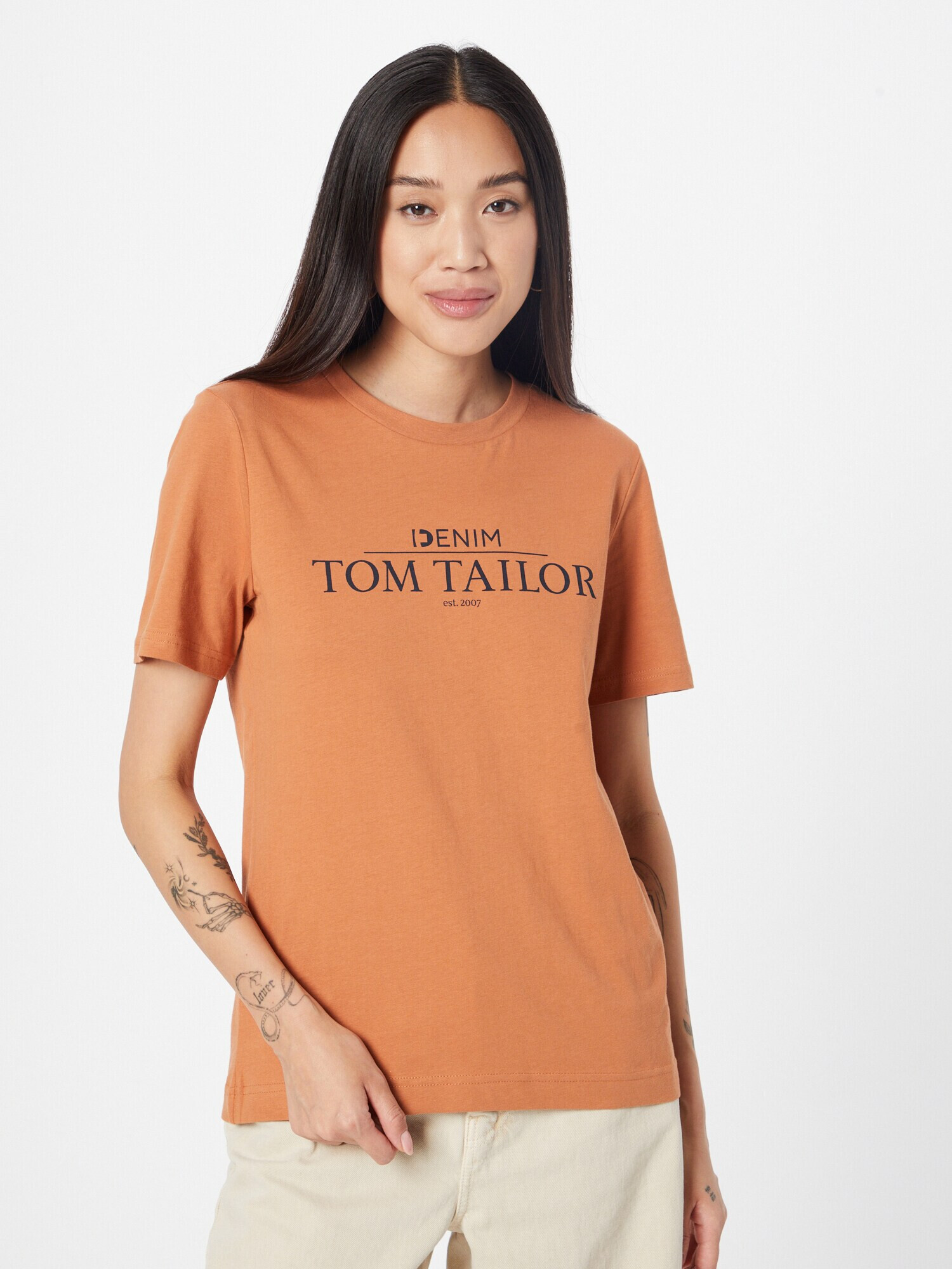 TOM TAILOR DENIM Tricou portocaliu închis / negru - Pled.ro