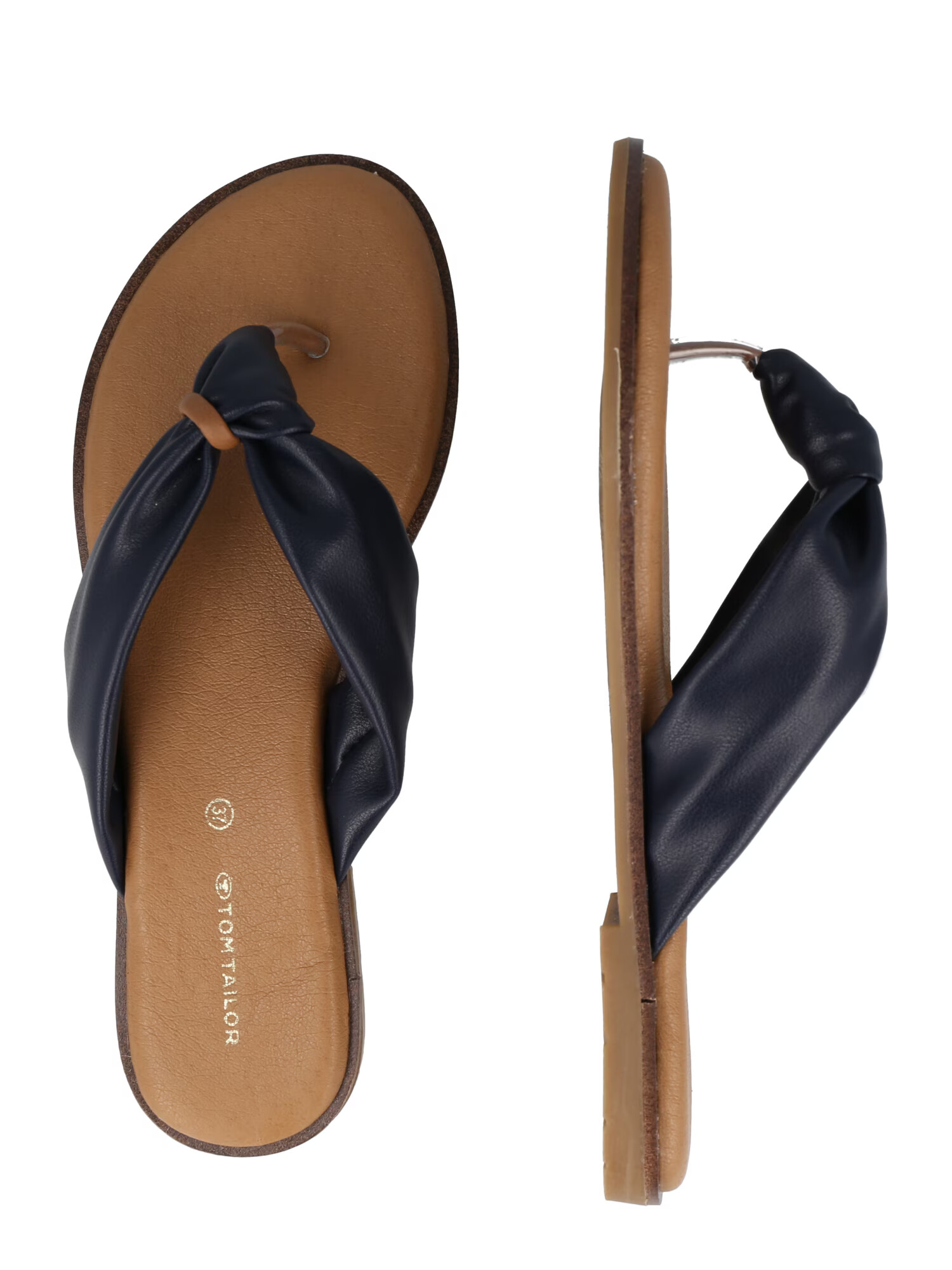 TOM TAILOR Flip-flops bleumarin / maro coniac - Pled.ro