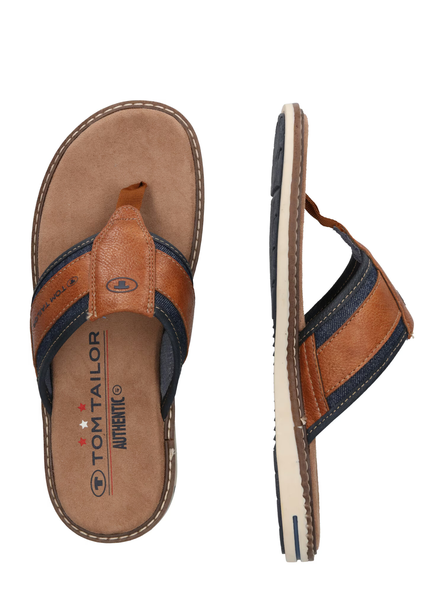 TOM TAILOR Flip-flops bleumarin / maro coniac - Pled.ro