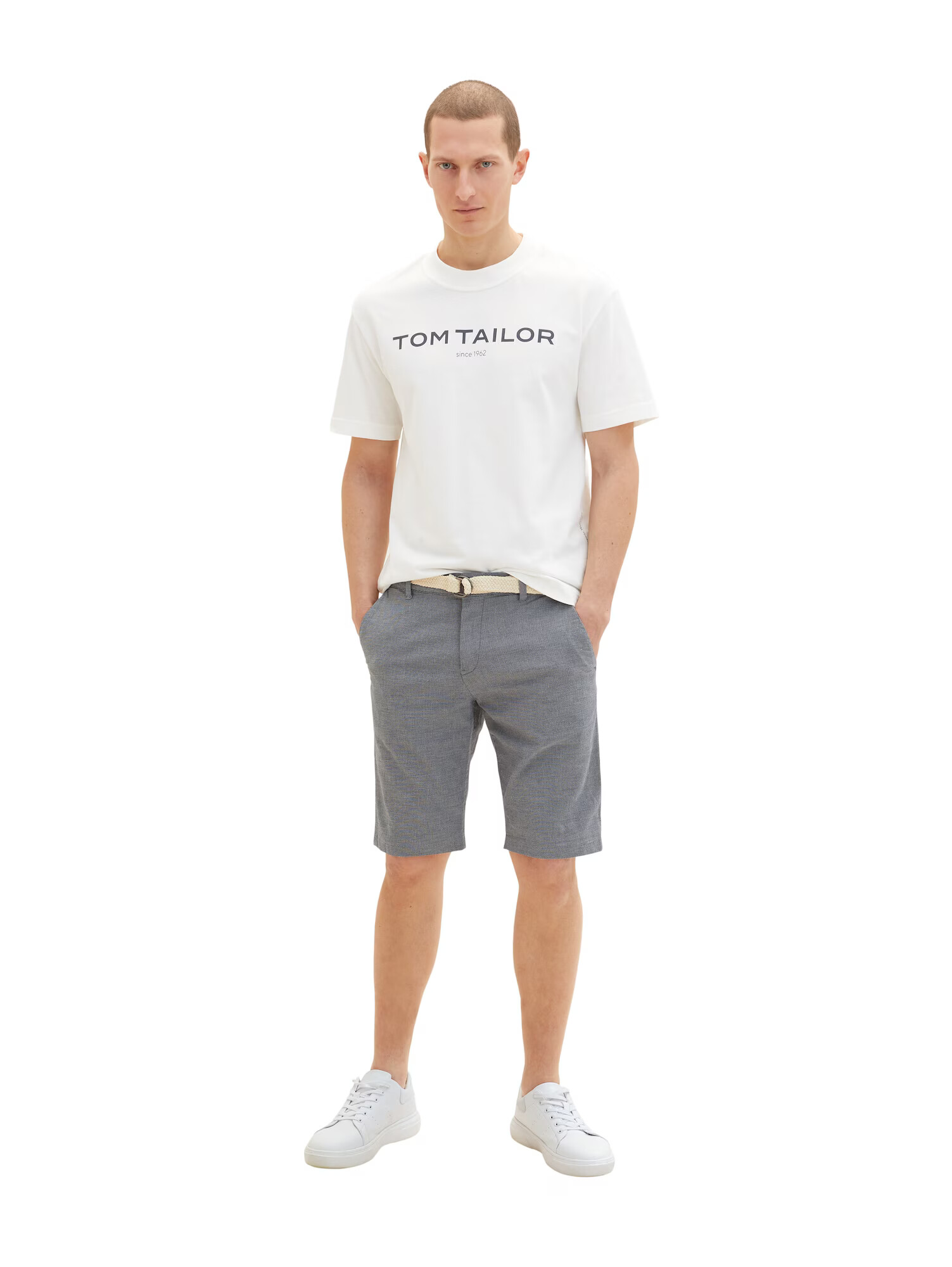 TOM TAILOR Pantaloni eleganți bleumarin / alb - Pled.ro