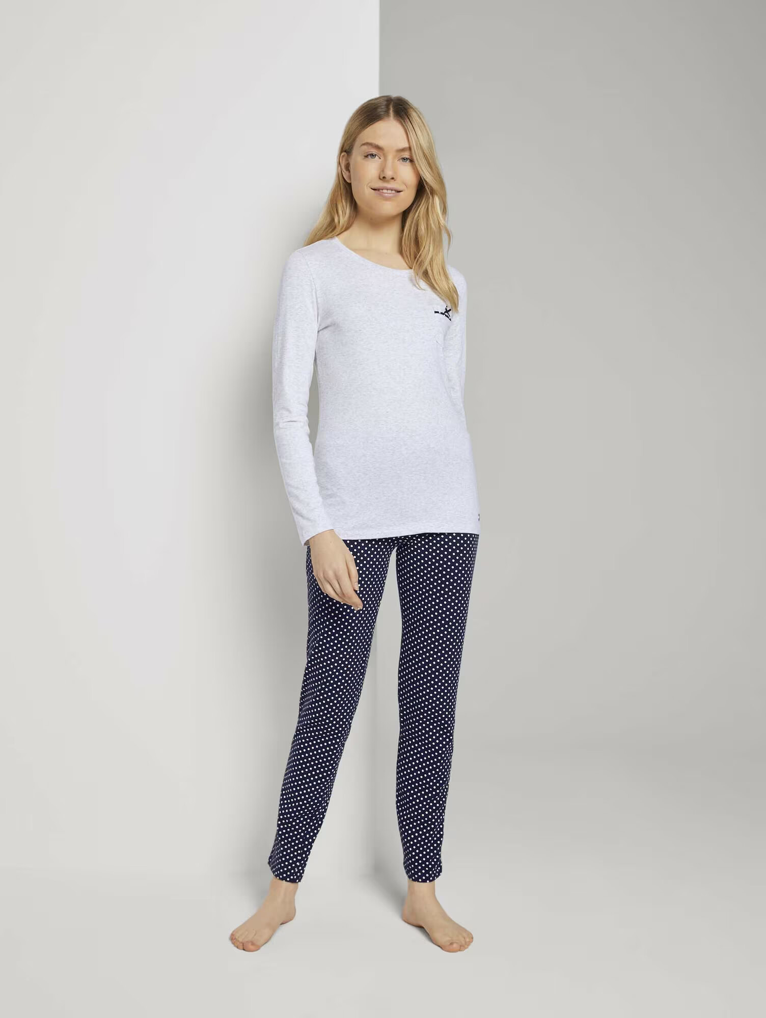 TOM TAILOR Pijama albastru marin / gri amestecat / alb - Pled.ro