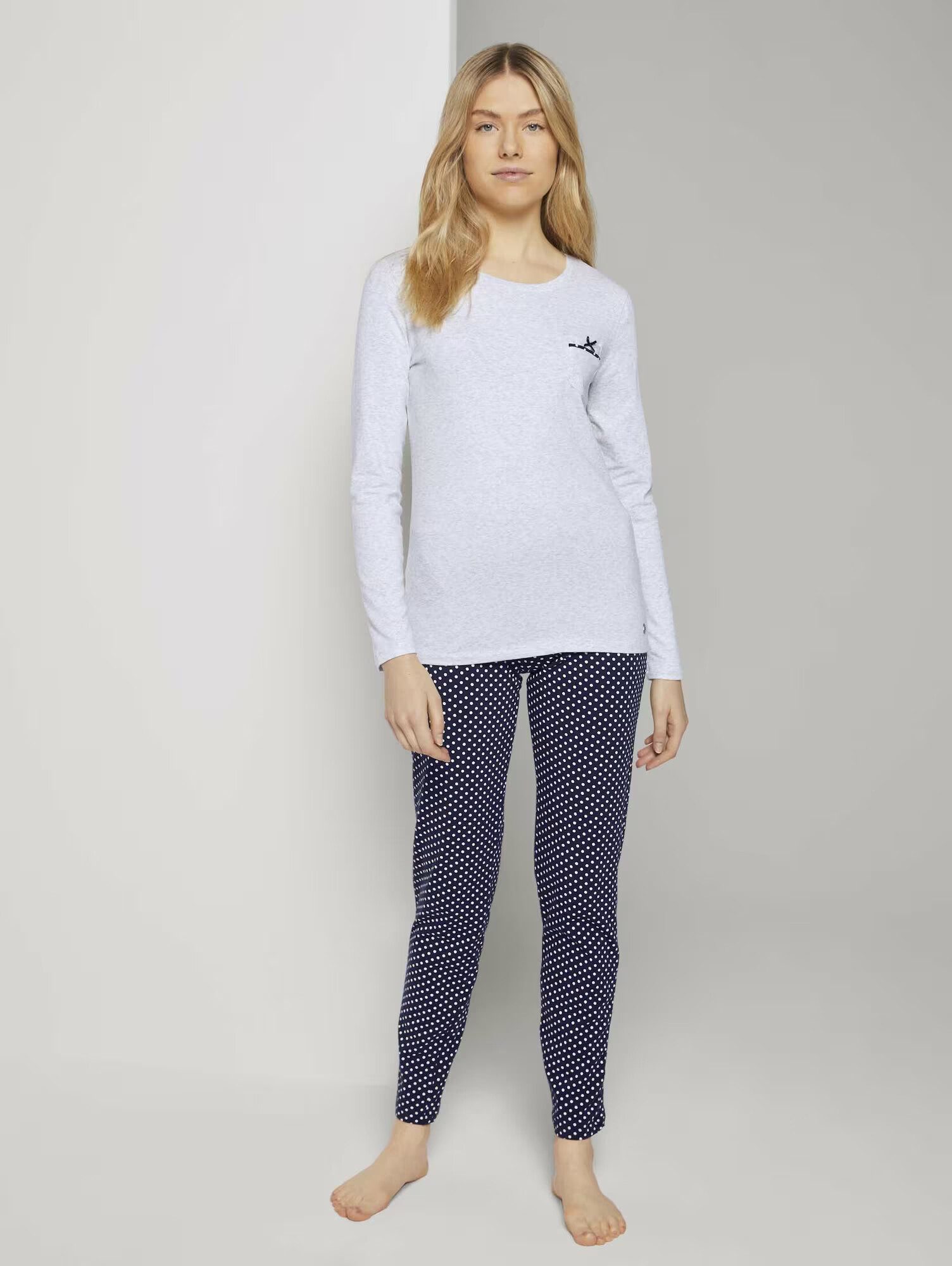 TOM TAILOR Pijama albastru marin / gri amestecat / alb - Pled.ro