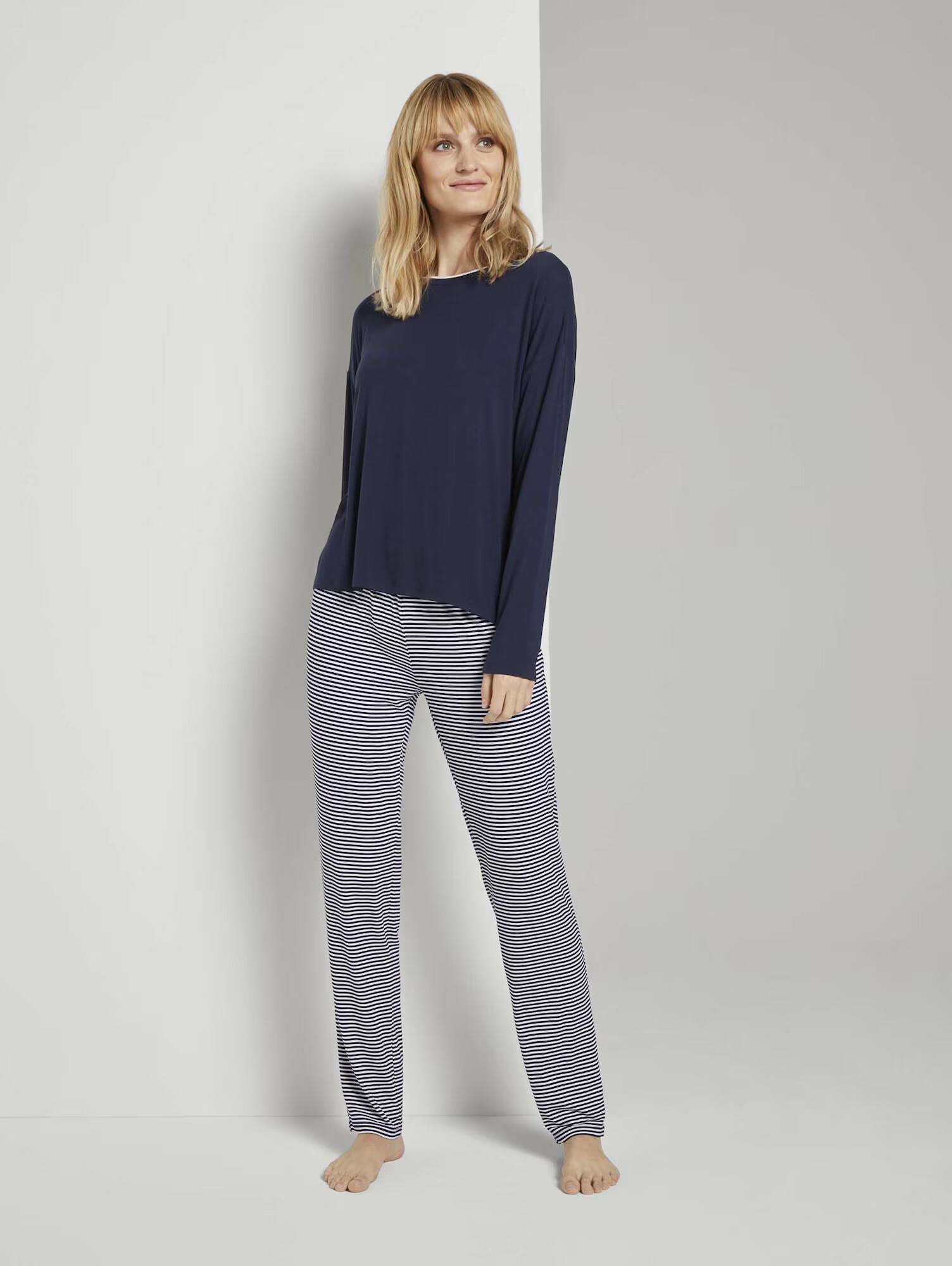 TOM TAILOR Pijama bleumarin / alb - Pled.ro