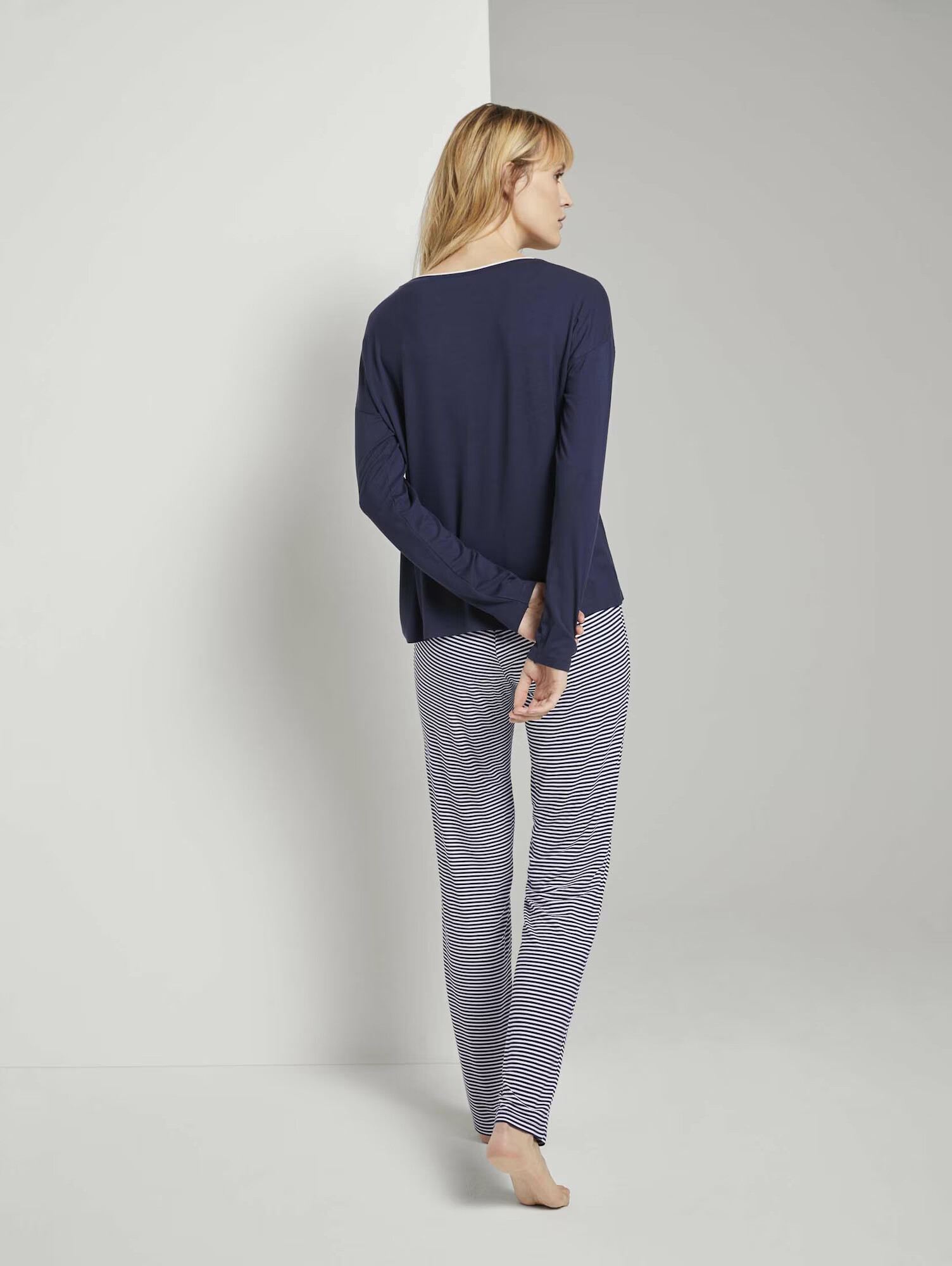 TOM TAILOR Pijama bleumarin / alb - Pled.ro