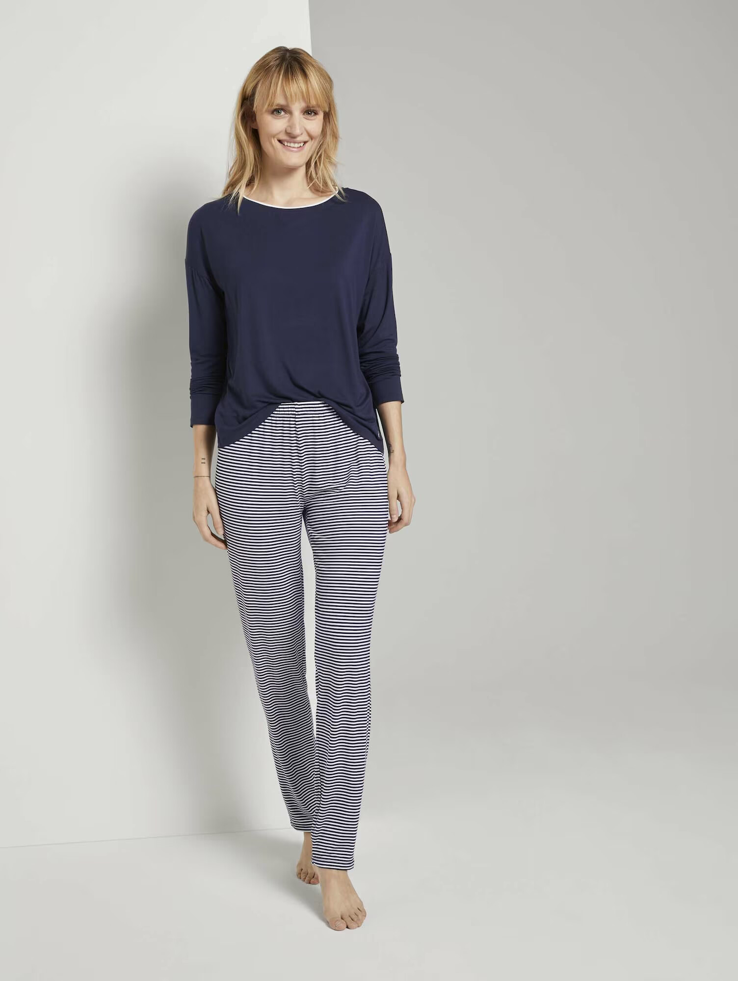 TOM TAILOR Pijama bleumarin / alb - Pled.ro