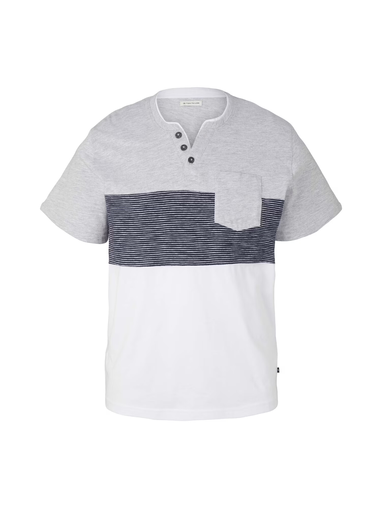 TOM TAILOR Tricou bleumarin / gri amestecat / alb - Pled.ro