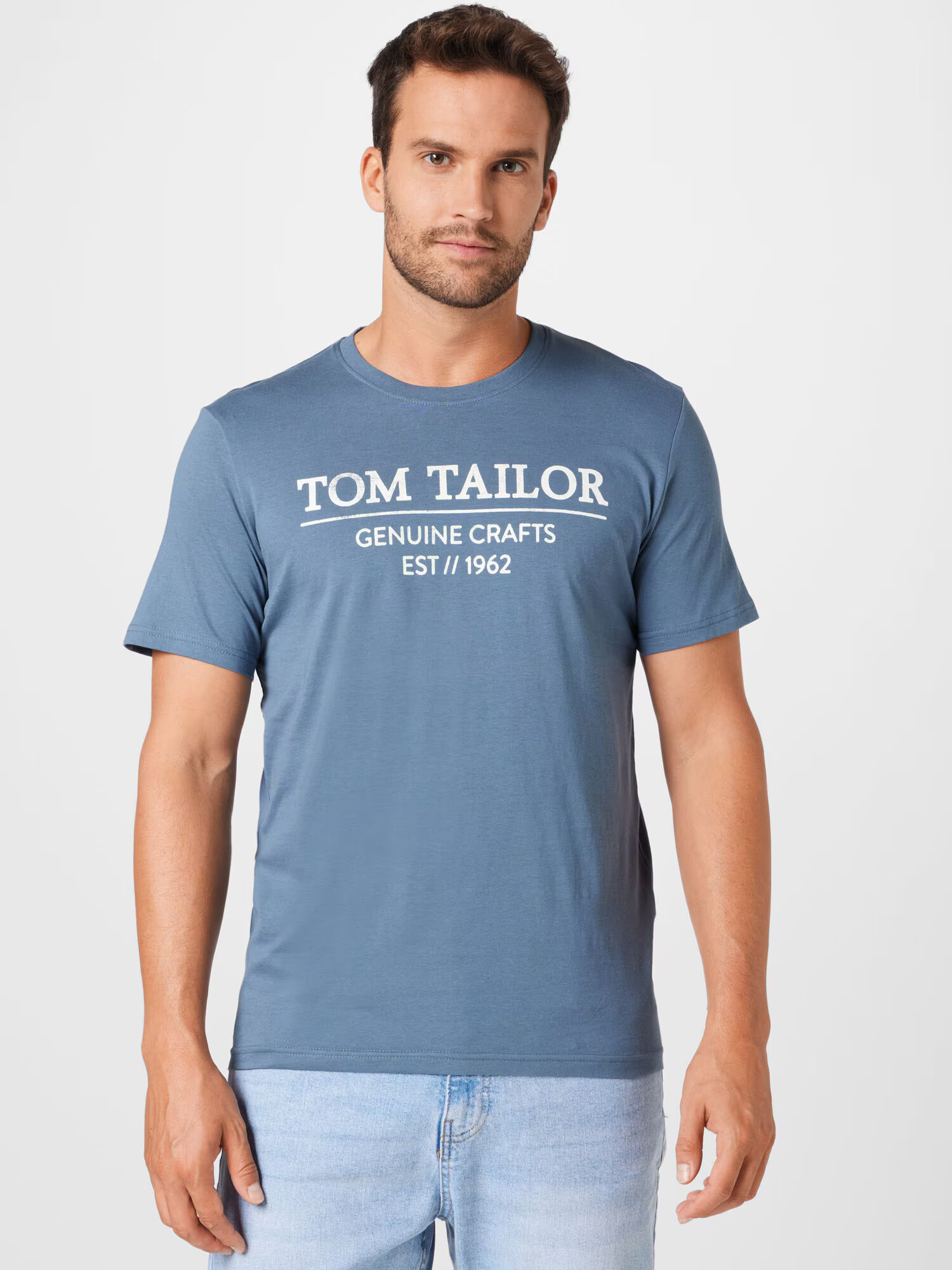 TOM TAILOR Tricou albastru fumuriu / alb - Pled.ro