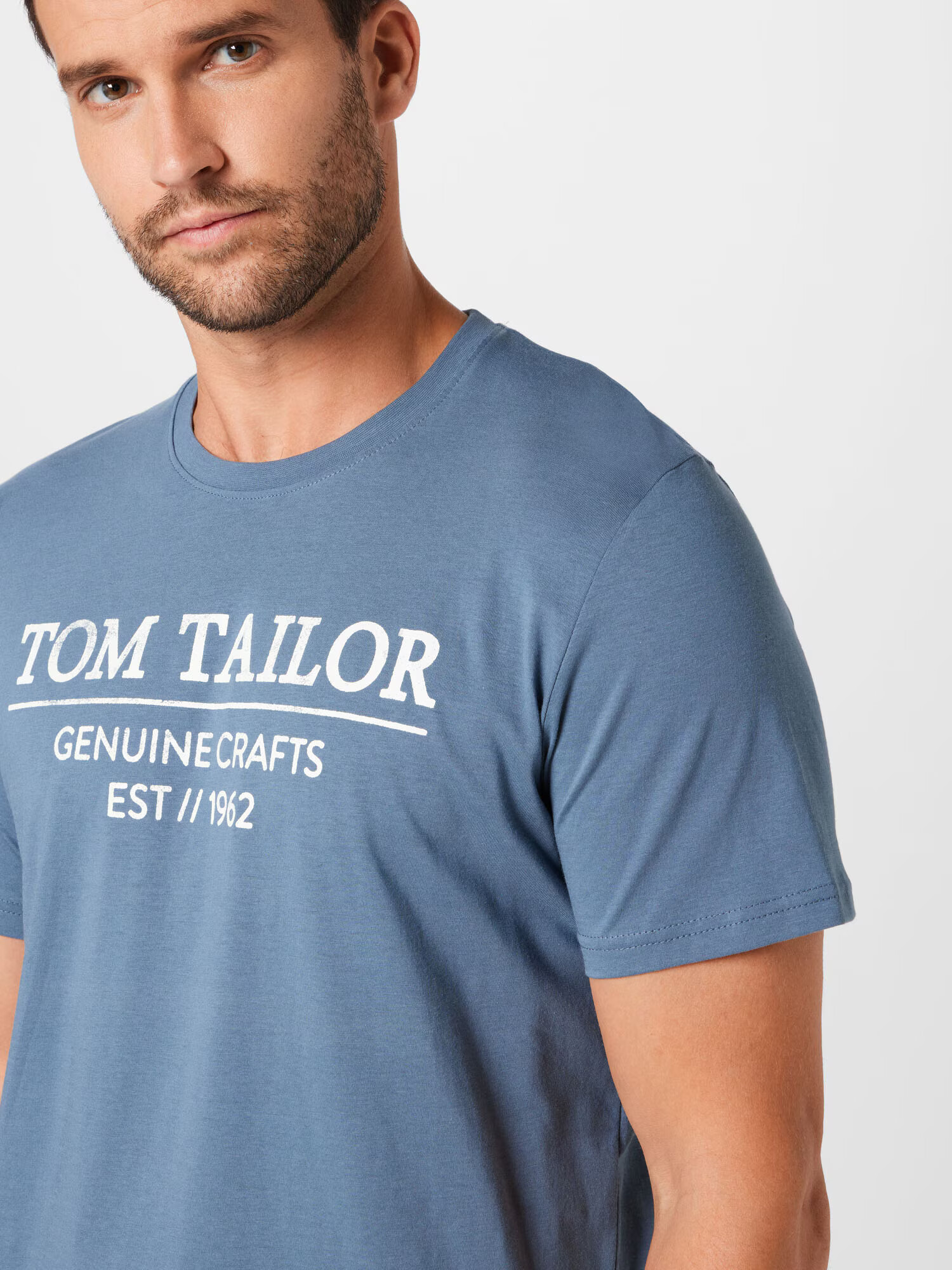 TOM TAILOR Tricou albastru fumuriu / alb - Pled.ro