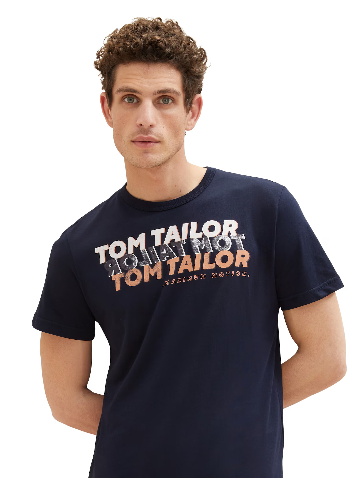 TOM TAILOR Tricou albastru marin / albastru noapte / portocaliu caisă / alb - Pled.ro