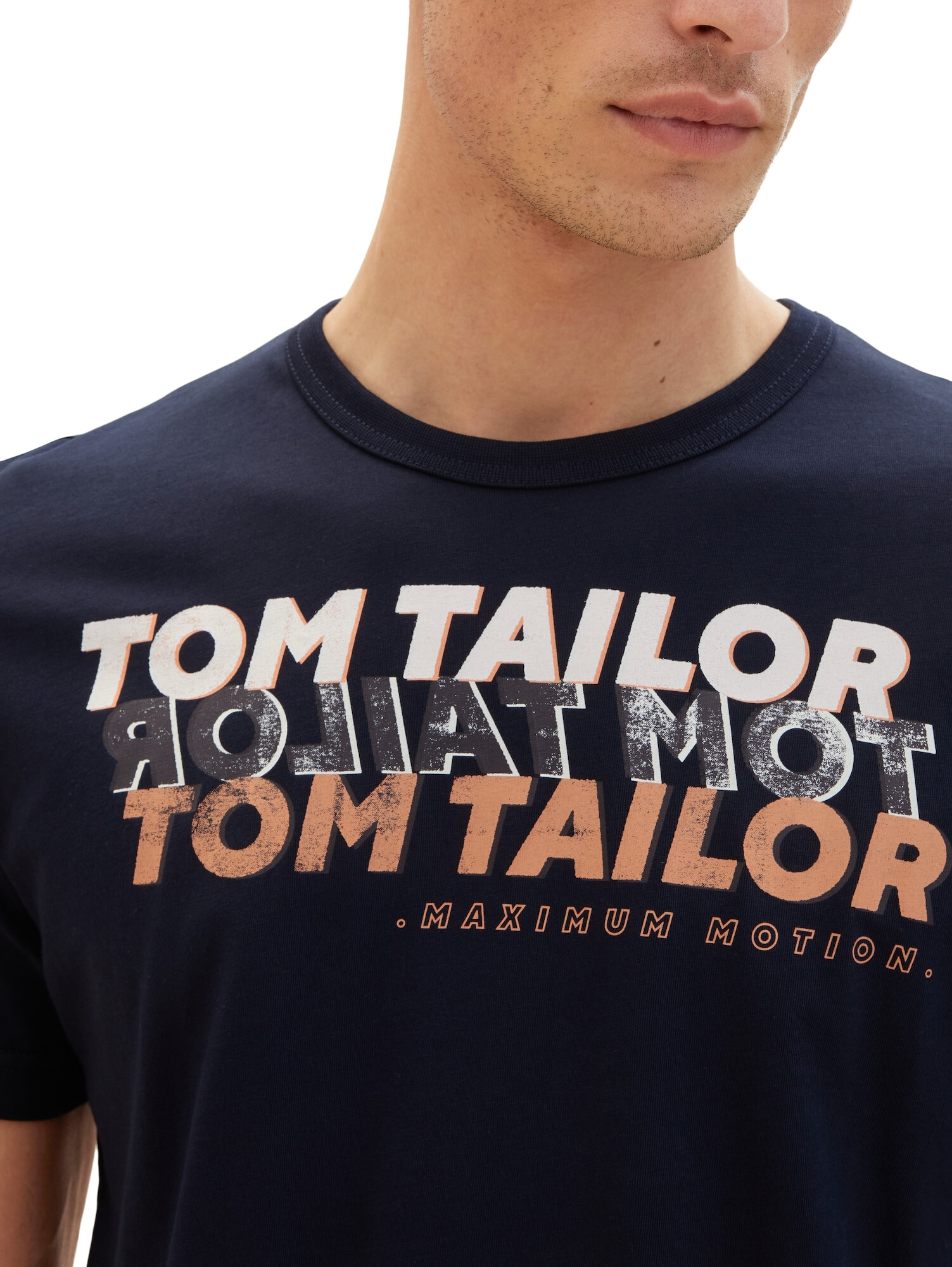 TOM TAILOR Tricou albastru marin / albastru noapte / portocaliu caisă / alb - Pled.ro