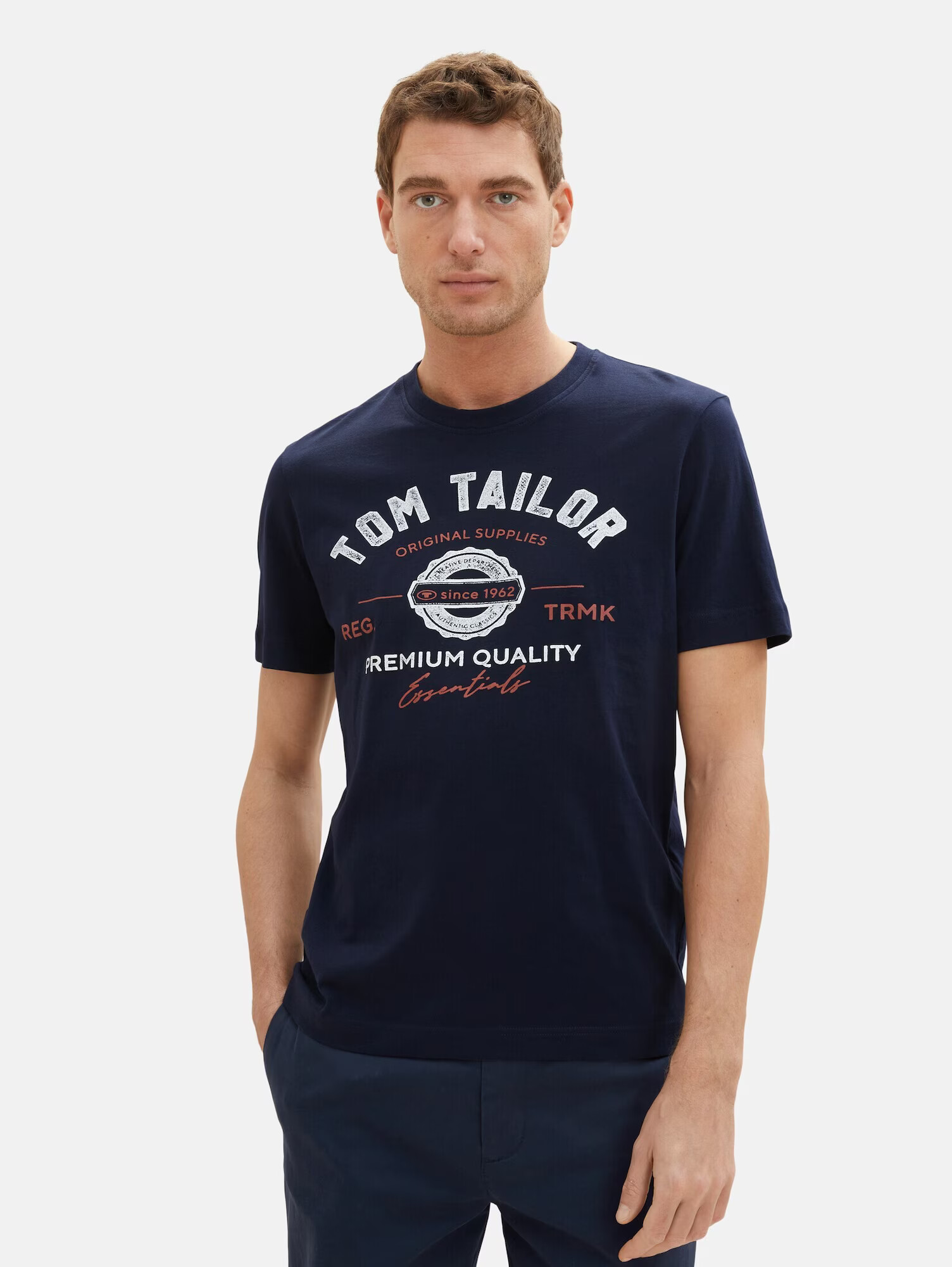 TOM TAILOR Tricou albastru noapte / portocaliu / alb - Pled.ro