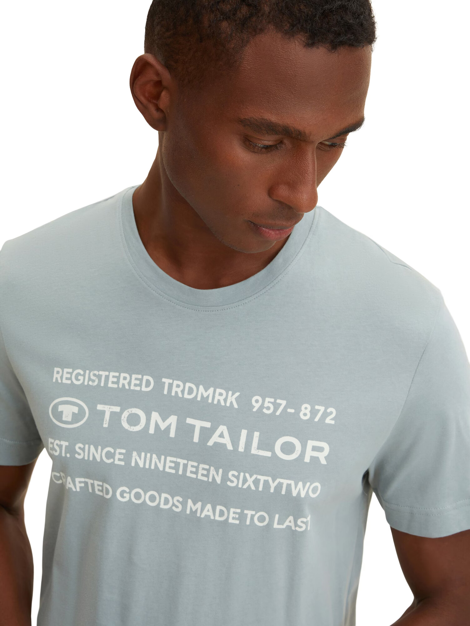 TOM TAILOR Tricou albastru porumbel / alb - Pled.ro