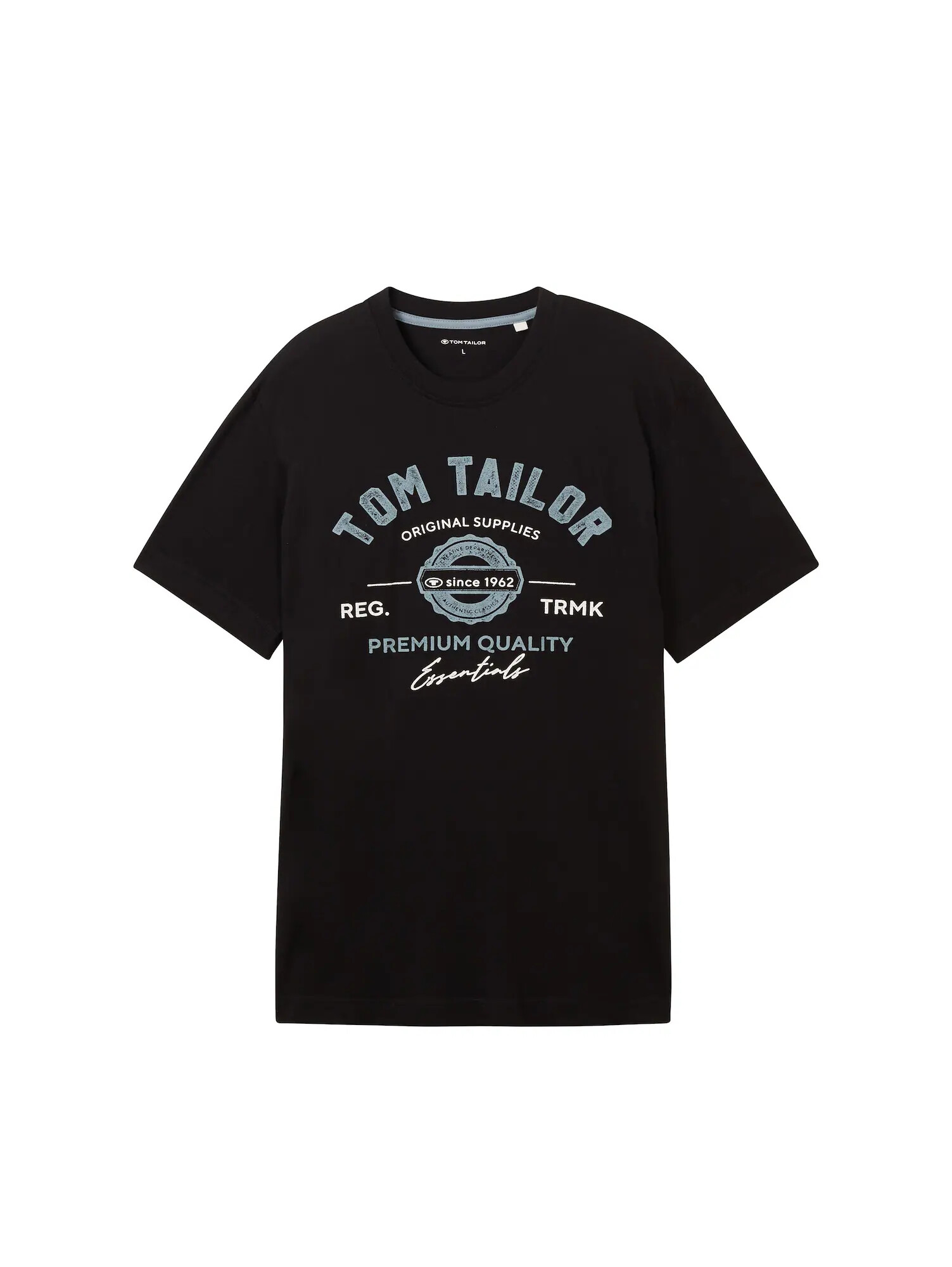 TOM TAILOR Tricou albastru porumbel / negru / alb - Pled.ro