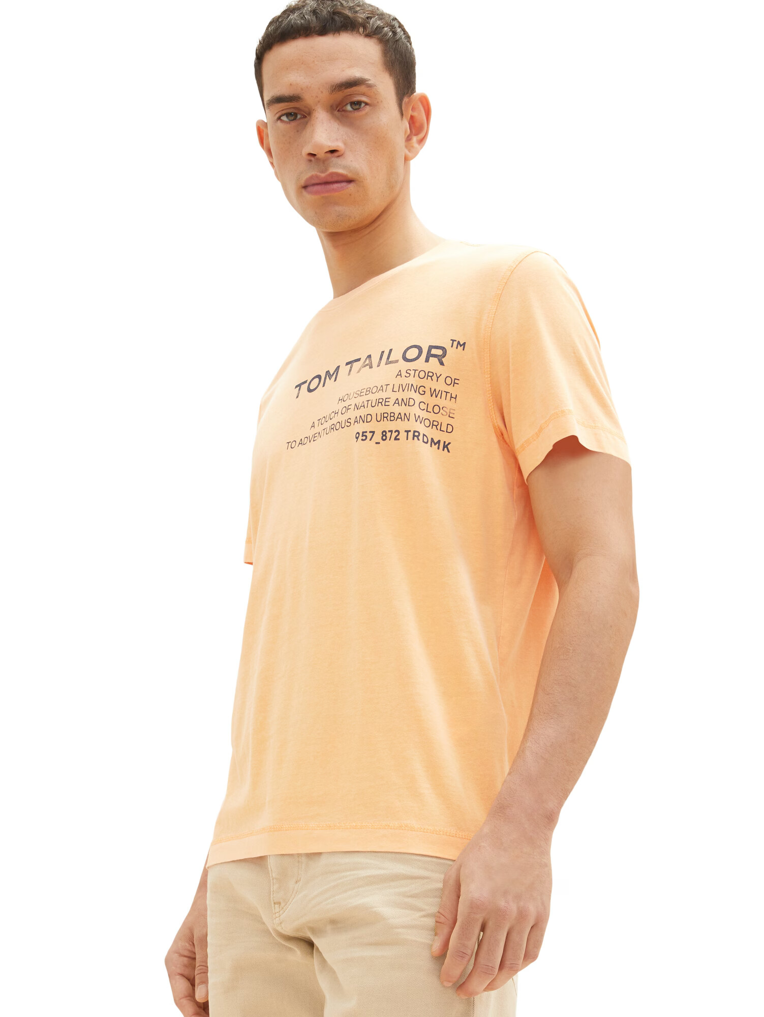 TOM TAILOR Tricou albastru porumbel / portocaliu pastel - Pled.ro