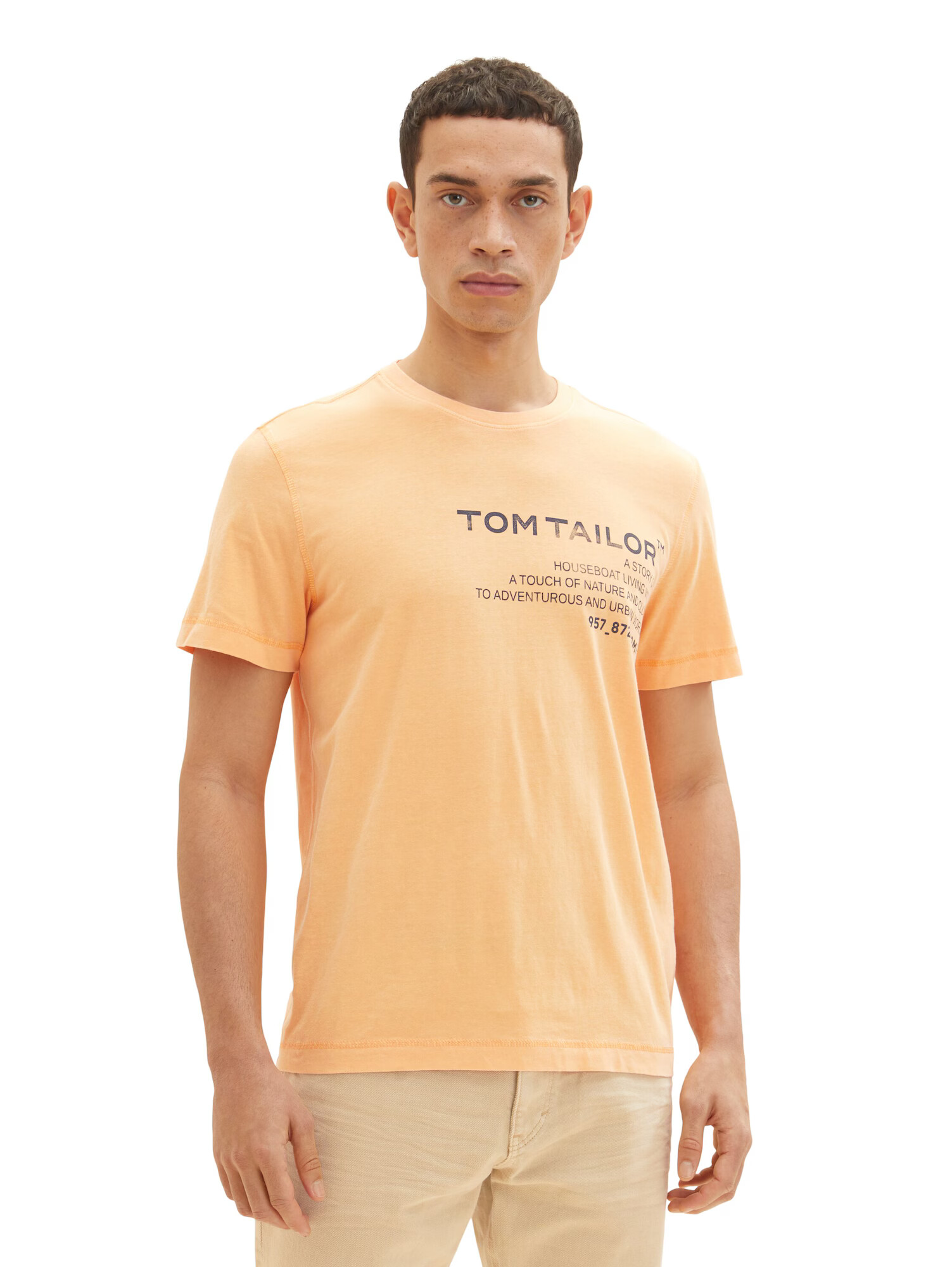 TOM TAILOR Tricou albastru porumbel / portocaliu pastel - Pled.ro