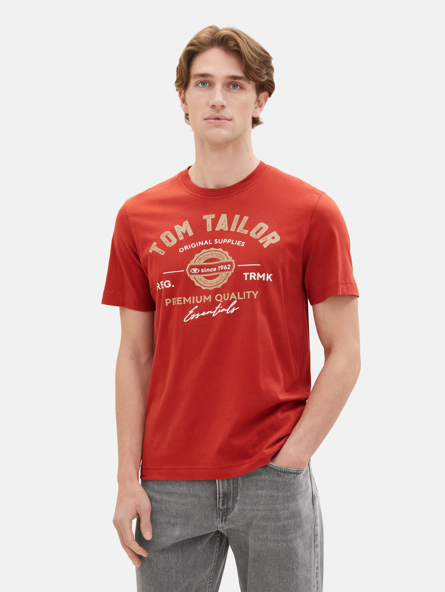 TOM TAILOR Tricou bej / roșu orange / alb - Pled.ro