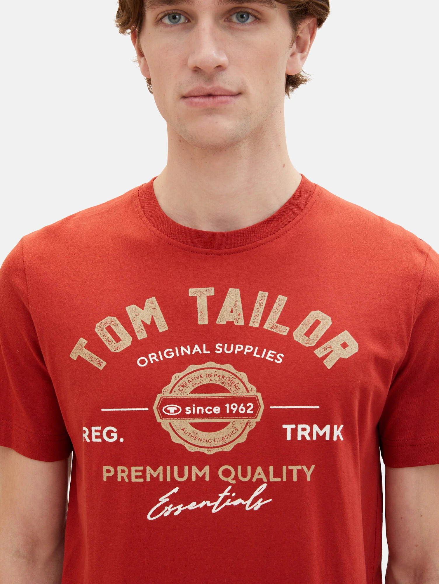 TOM TAILOR Tricou bej / roșu orange / alb - Pled.ro