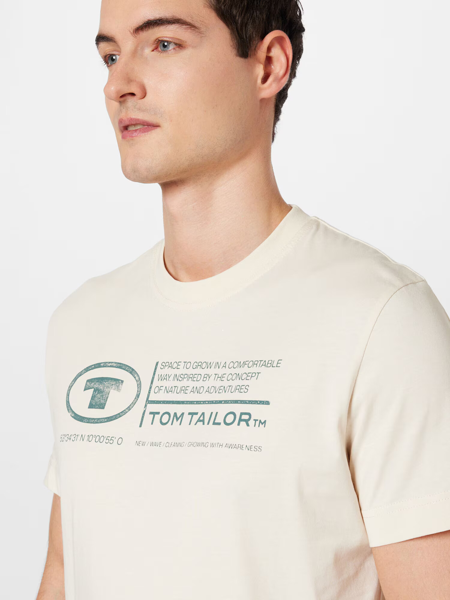 TOM TAILOR Tricou crem / verde petrol - Pled.ro