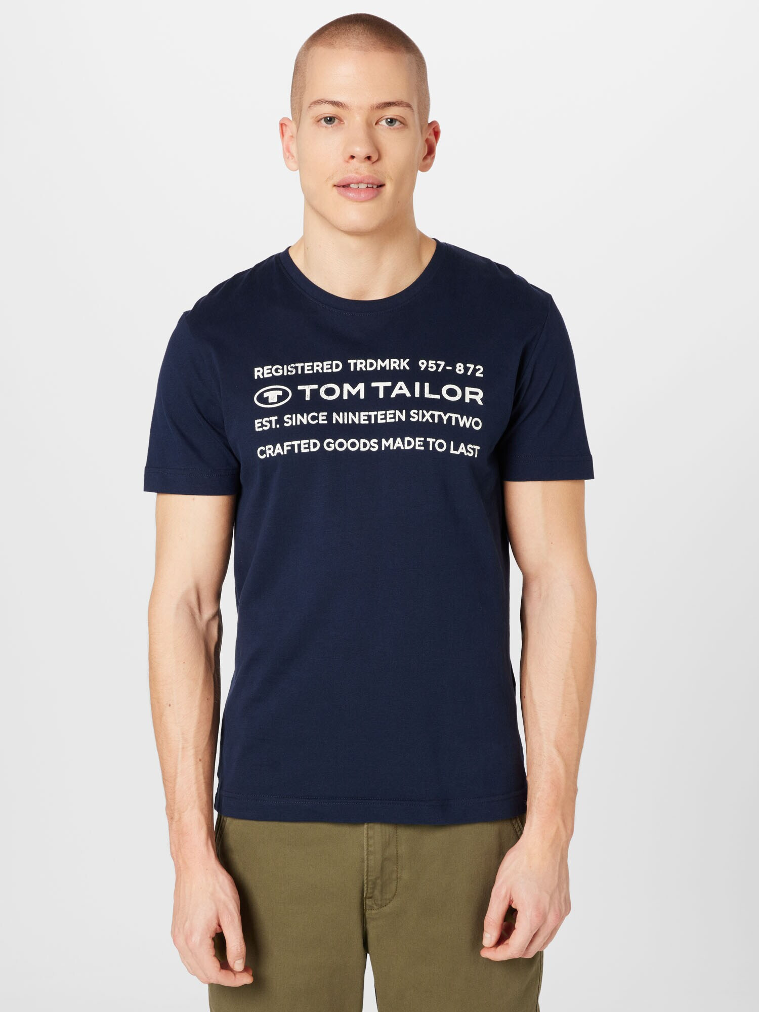 TOM TAILOR Tricou bleumarin / alb - Pled.ro