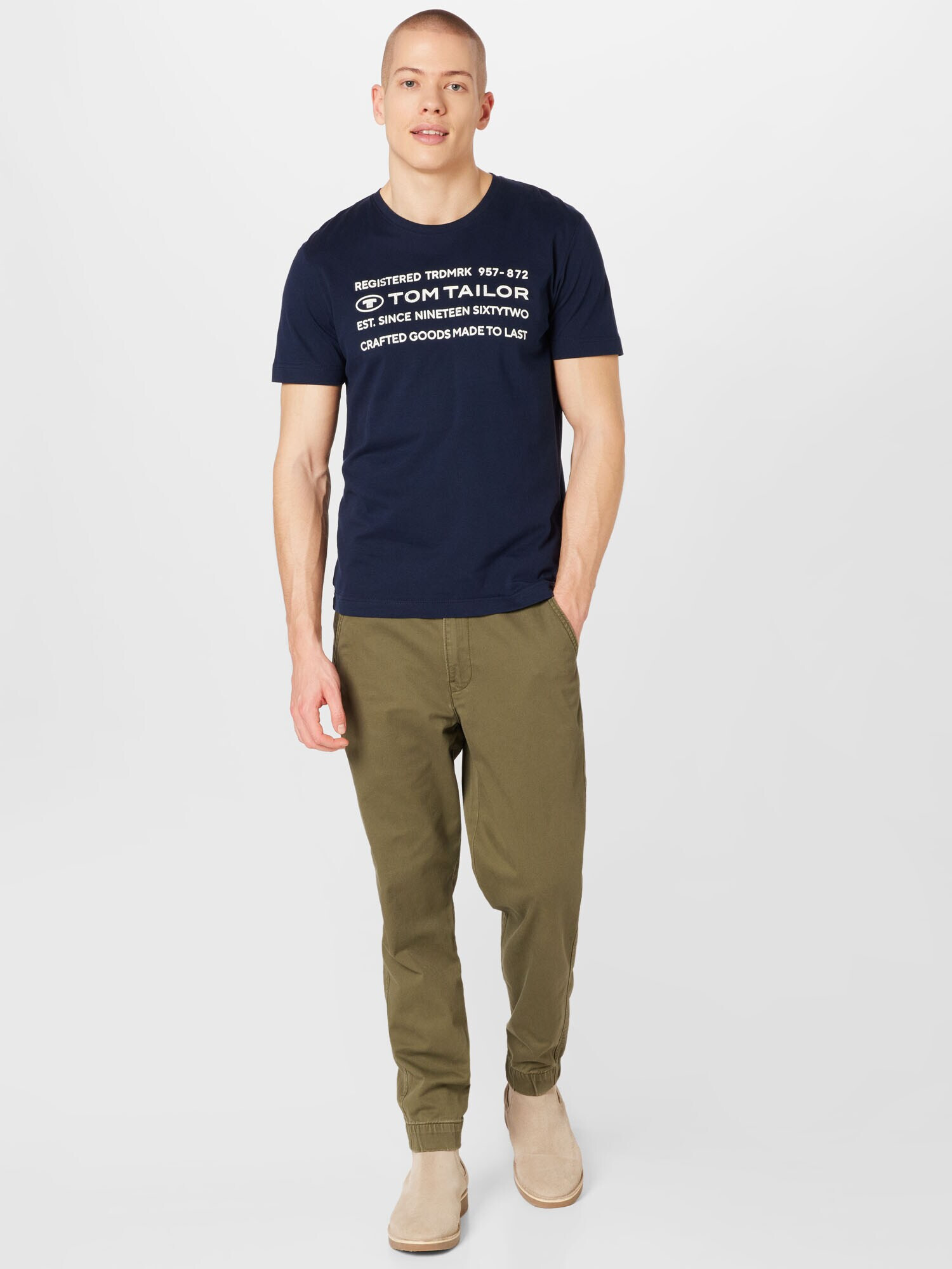 TOM TAILOR Tricou bleumarin / alb - Pled.ro