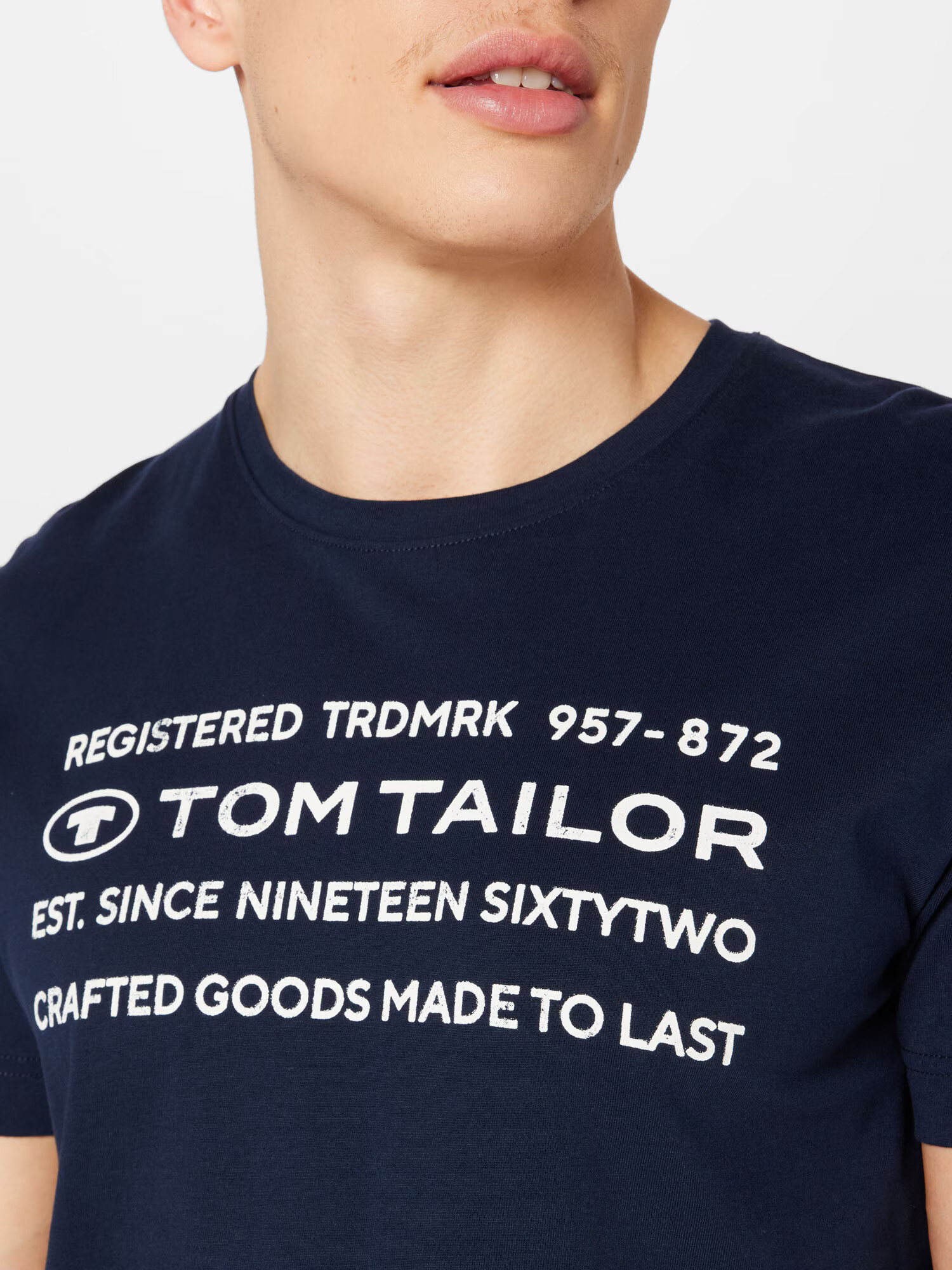 TOM TAILOR Tricou bleumarin / alb - Pled.ro