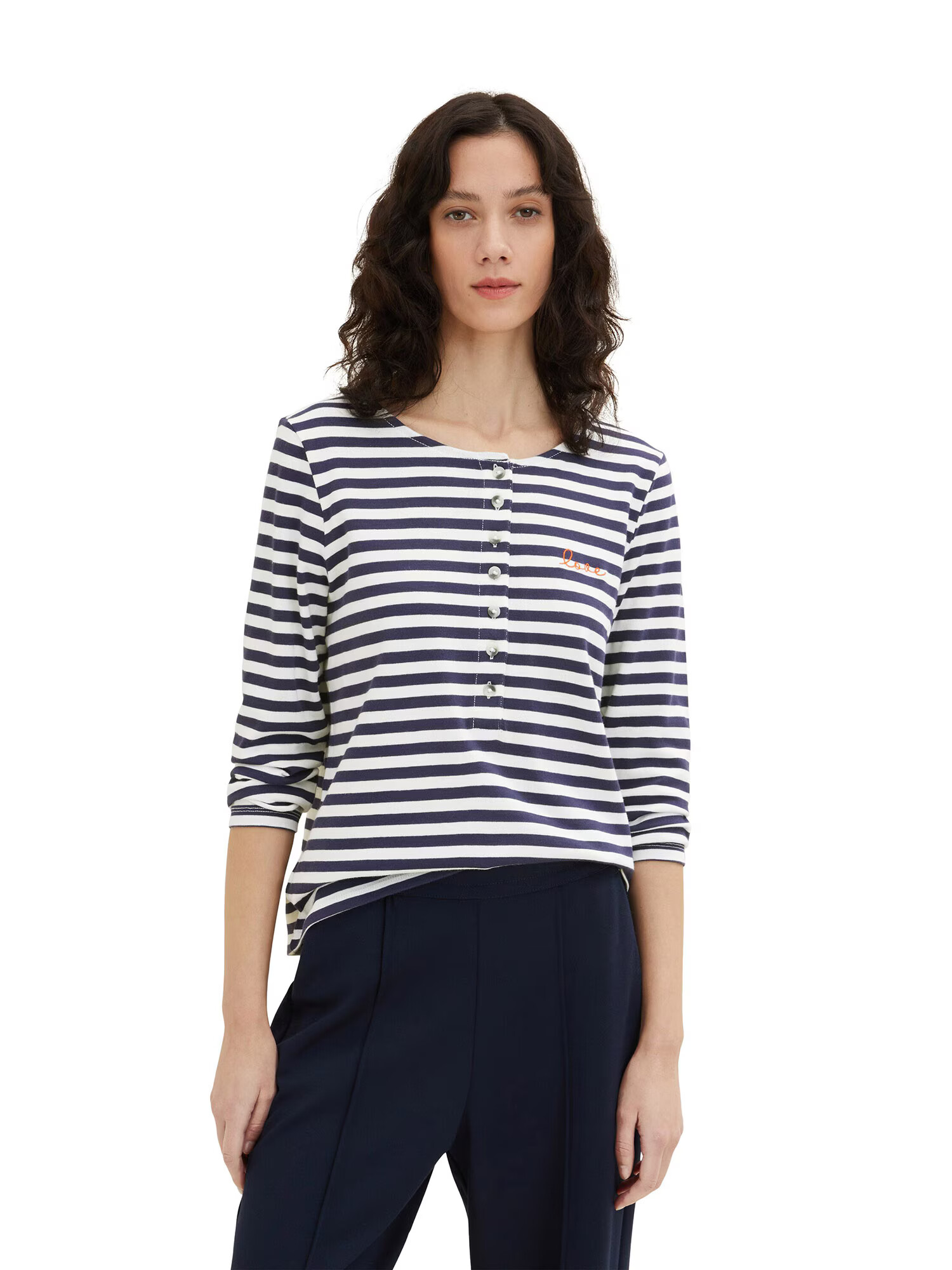 TOM TAILOR Tricou bleumarin / alb - Pled.ro