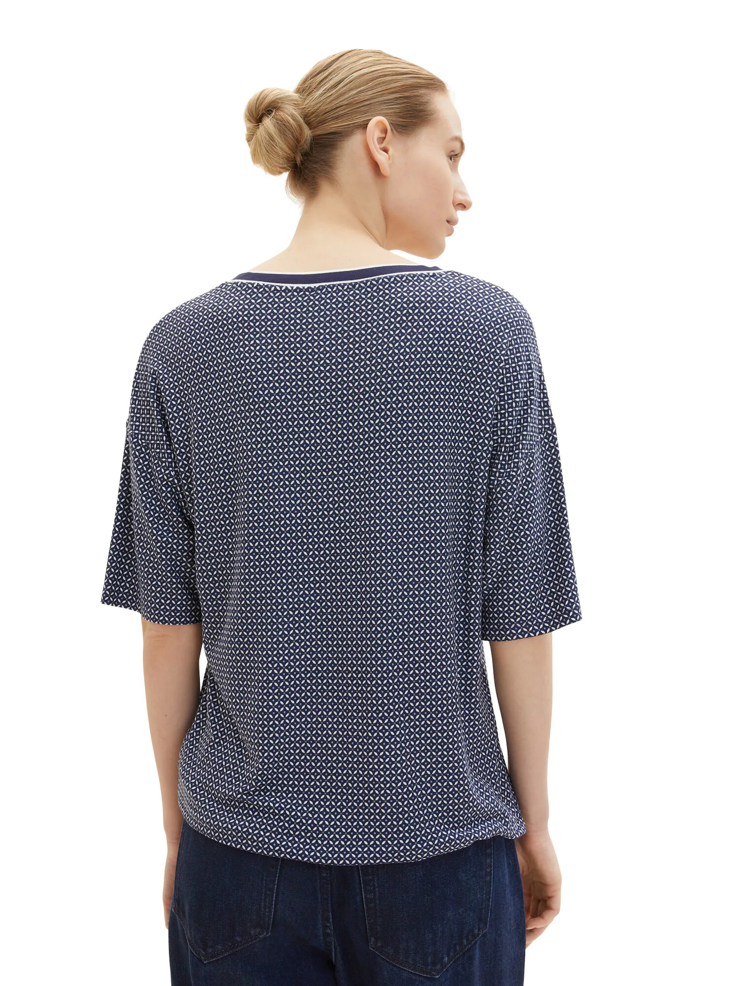 TOM TAILOR Tricou bleumarin / alb - Pled.ro