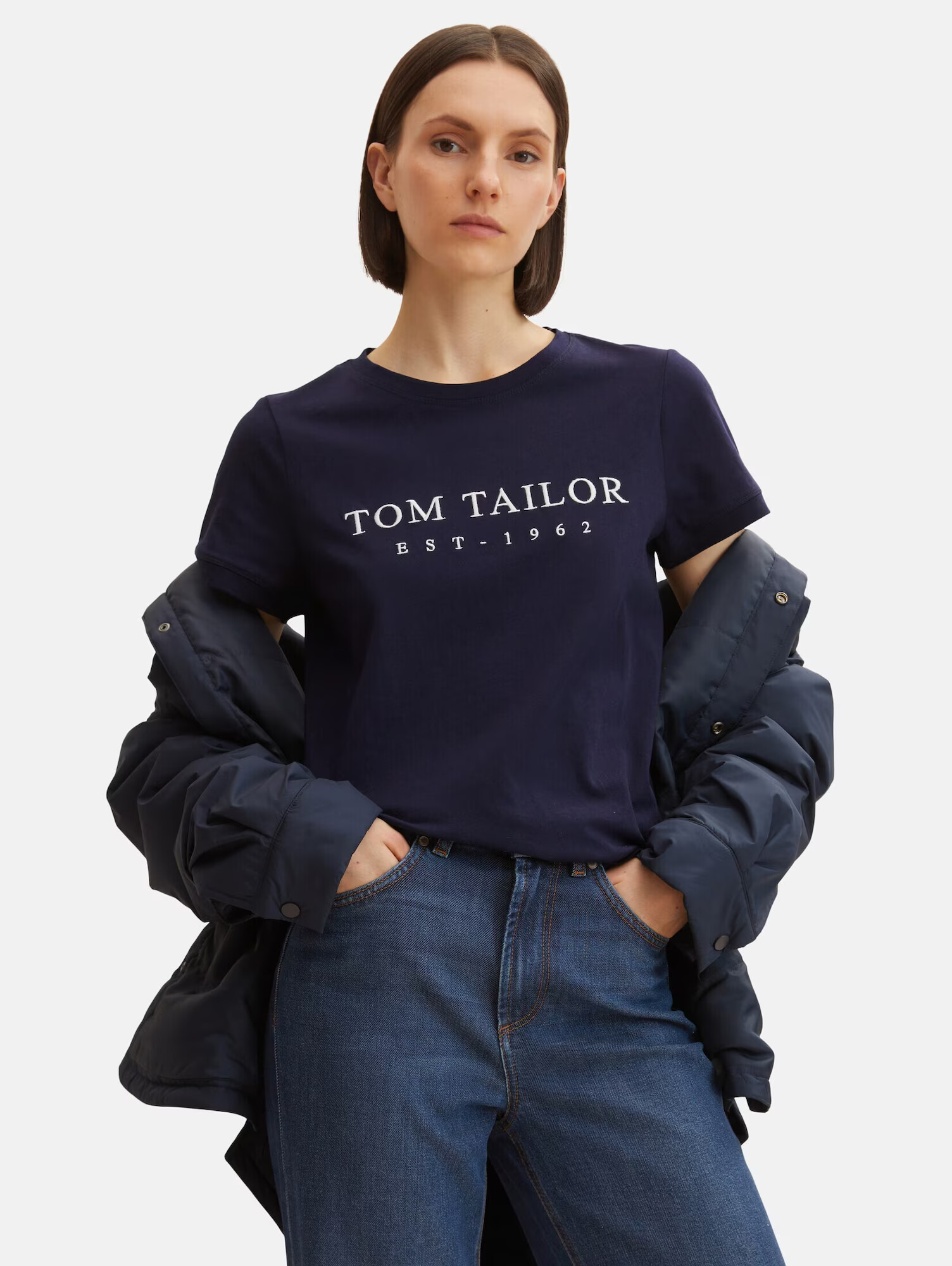 TOM TAILOR Tricou bleumarin / alb - Pled.ro