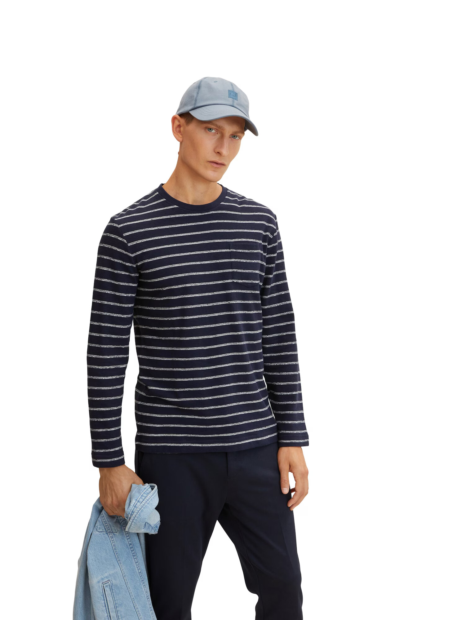 TOM TAILOR Tricou bleumarin / alb - Pled.ro