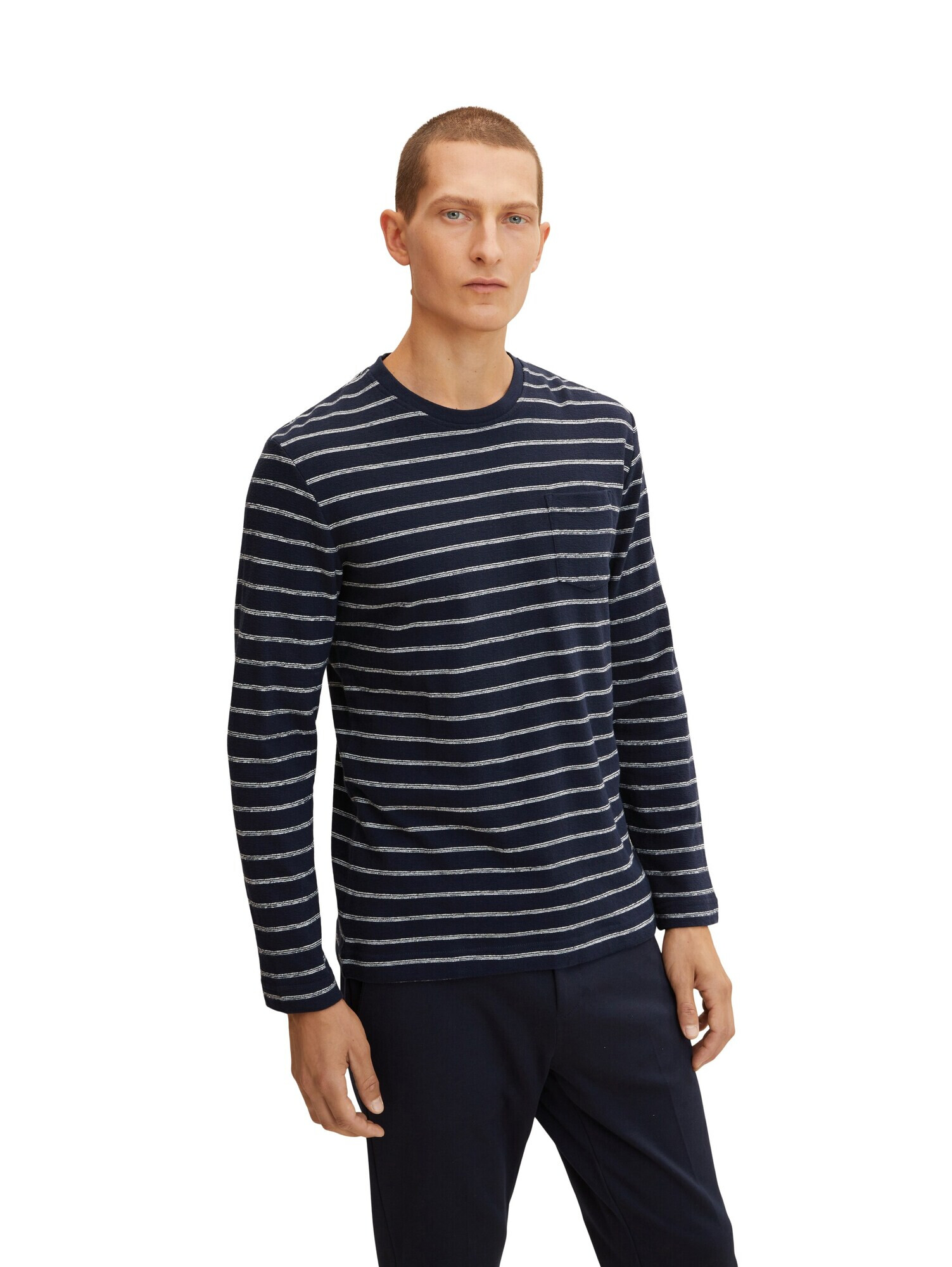 TOM TAILOR Tricou bleumarin / alb - Pled.ro