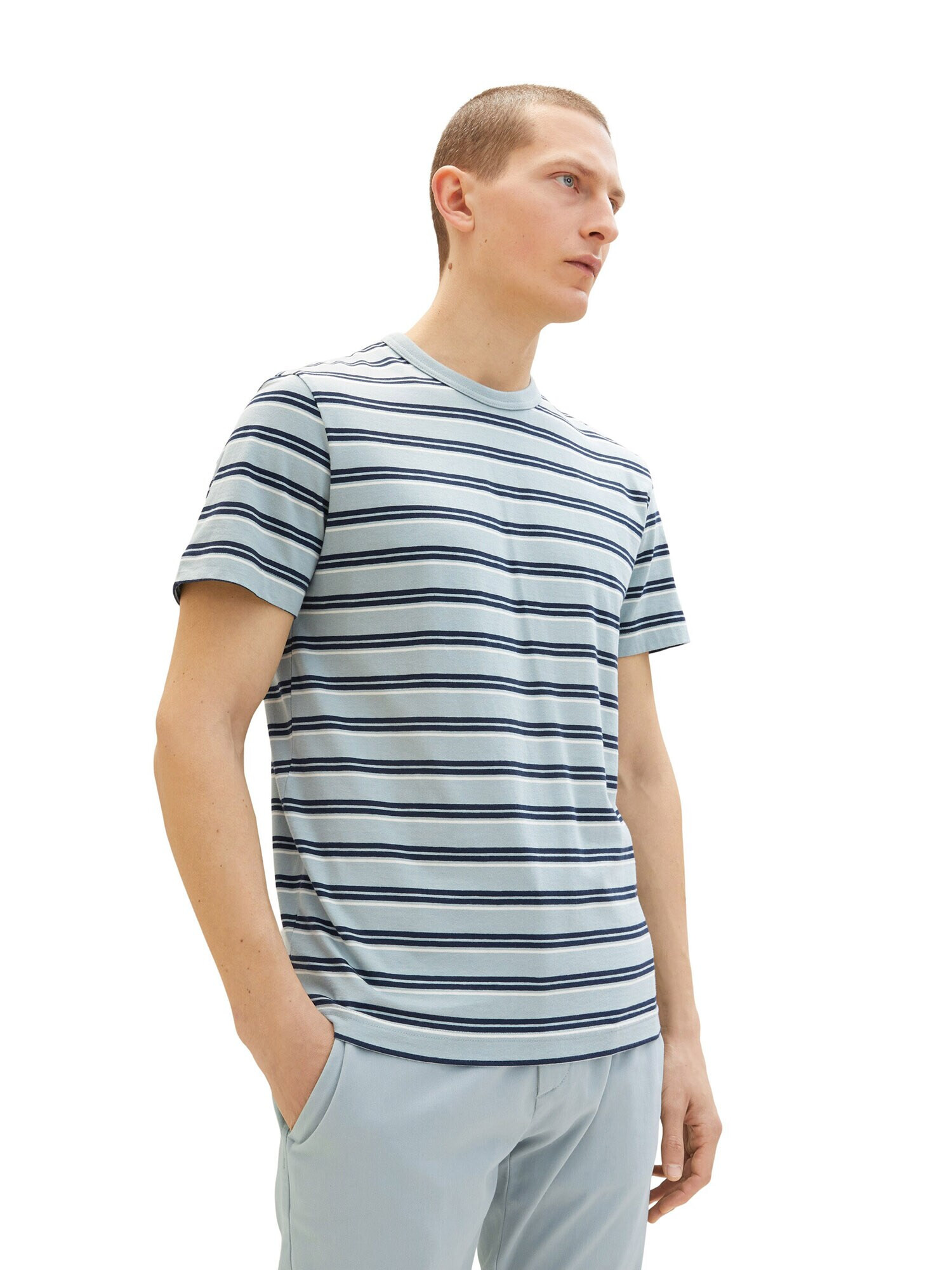 TOM TAILOR Tricou bleumarin / albastru deschis / alb - Pled.ro