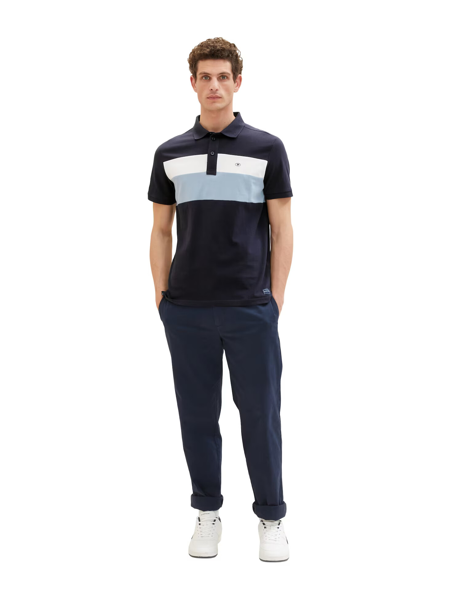 TOM TAILOR Tricou bleumarin / albastru fumuriu / alb - Pled.ro