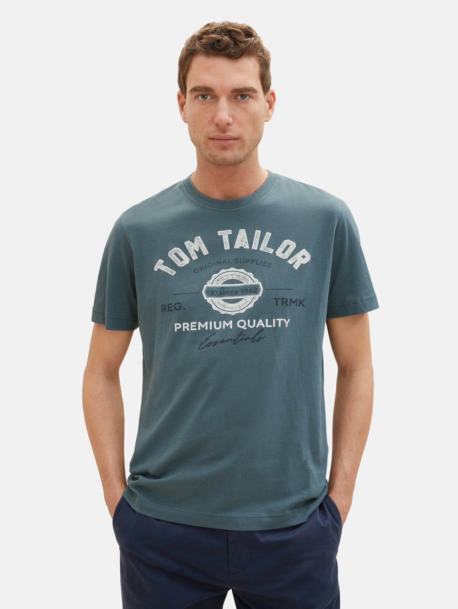 TOM TAILOR Tricou bleumarin / verde petrol / alb murdar - Pled.ro